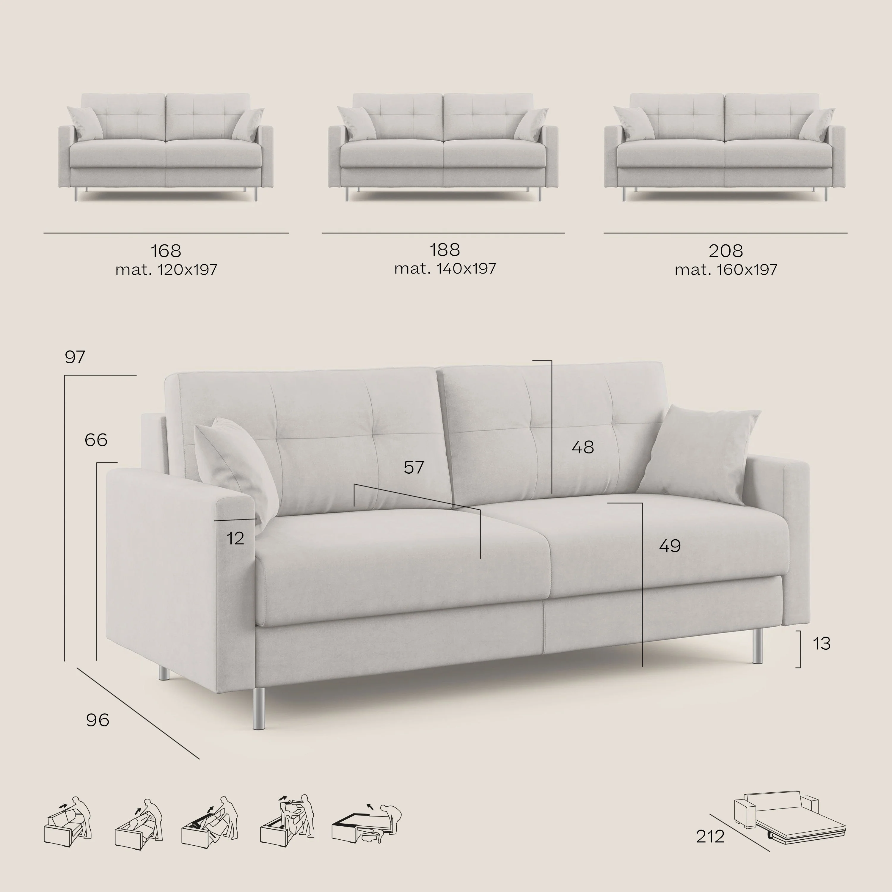 Megan canapé convertible en microfibre détachable T11 gris clair - Image 10