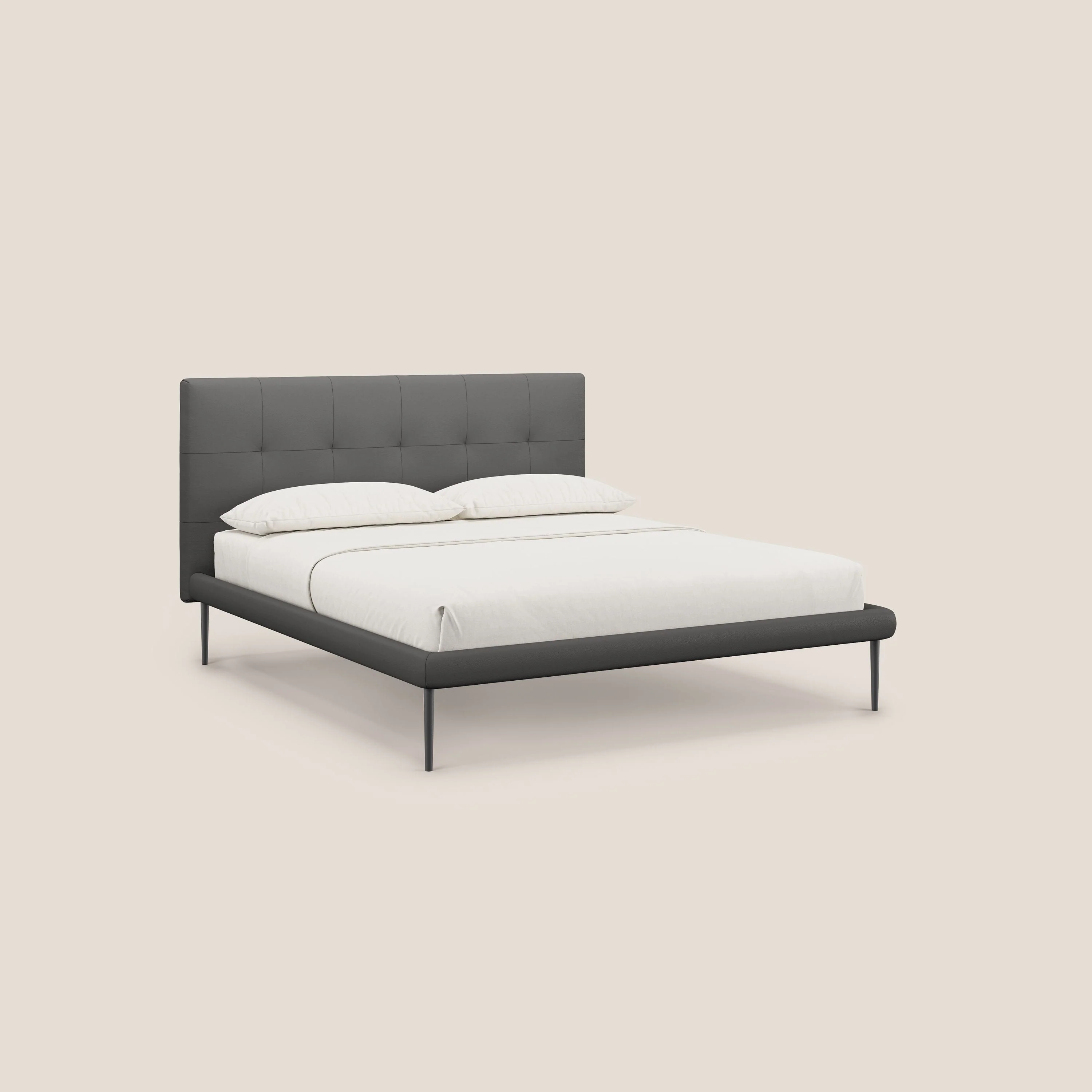 Midori lit rembourré capitonné avec pieds hauts en similicuir T04 anthracite