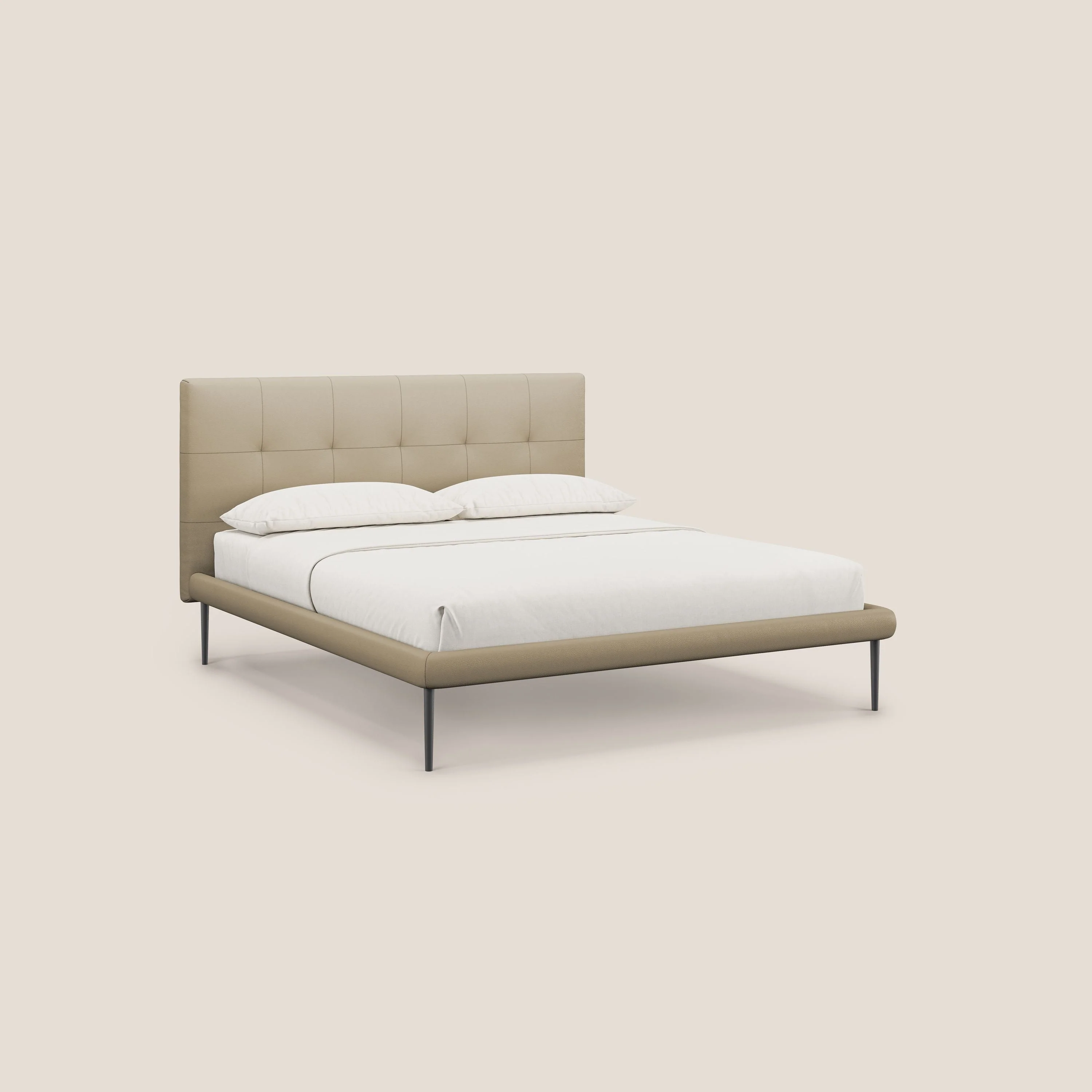 Midori lit rembourré capitonné avec pieds hauts en similicuir T04 beige
