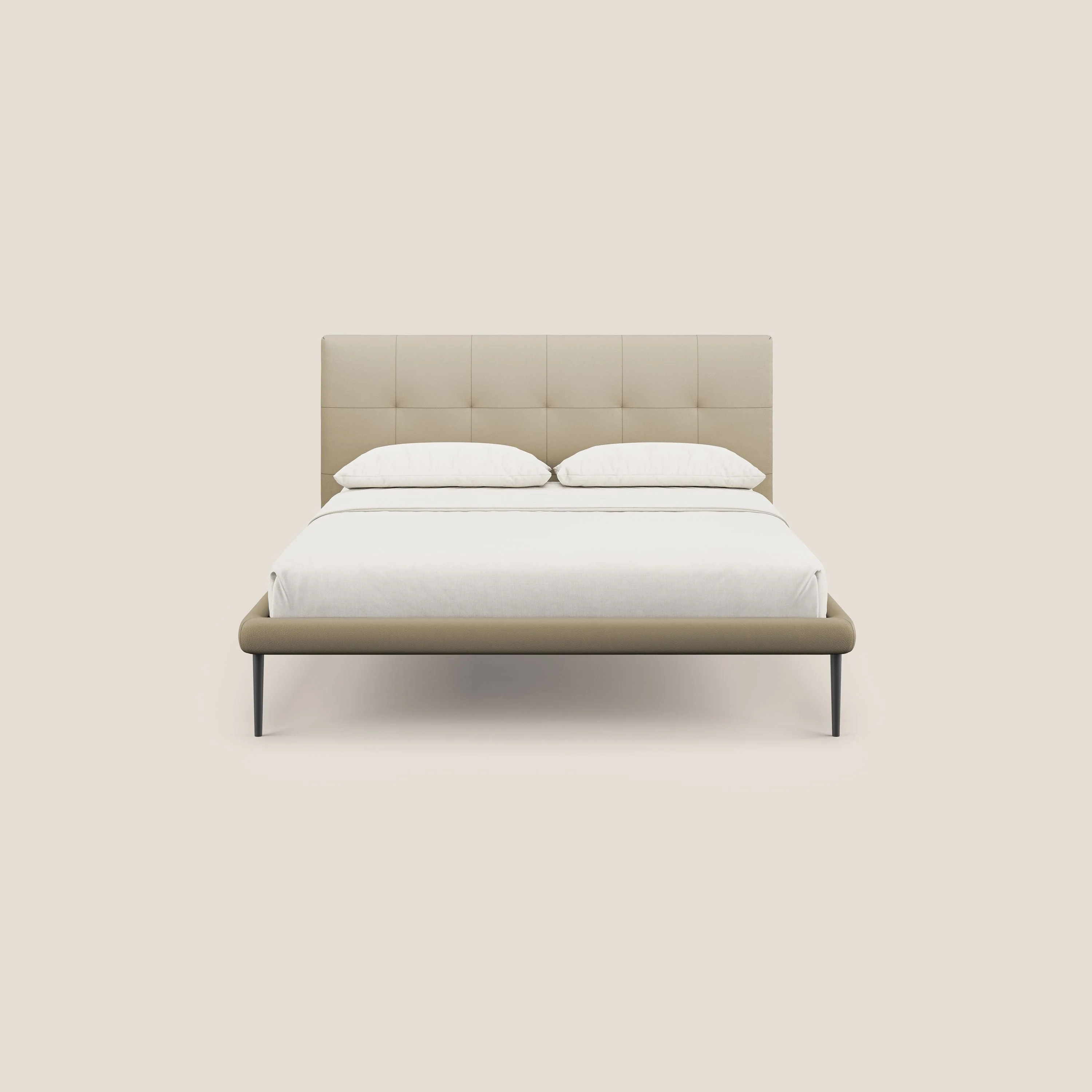 Midori lit rembourré capitonné avec pieds hauts en similicuir T04 beige - Image 2