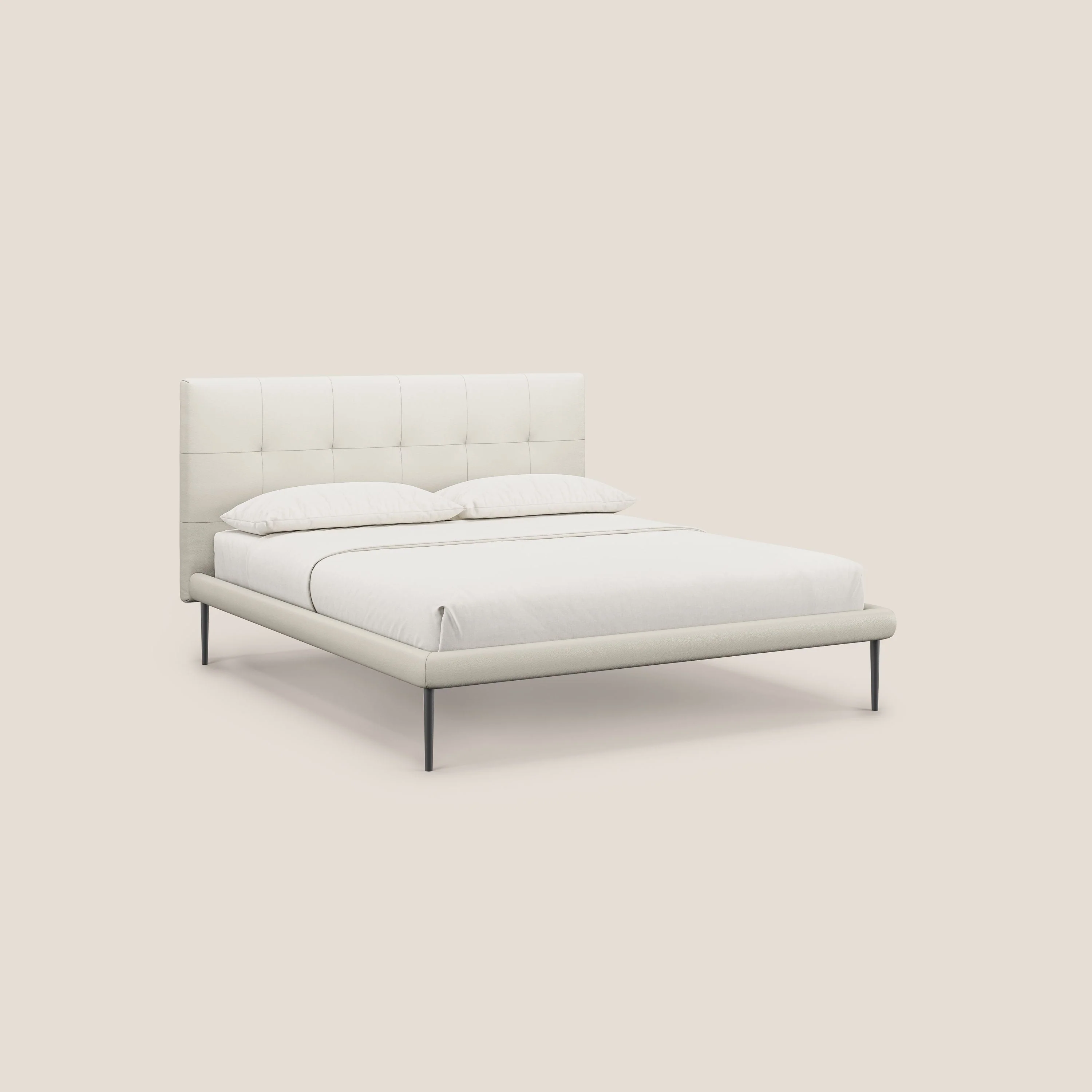 Midori lit rembourré capitonné avec pieds hauts en similicuir T04 blanc