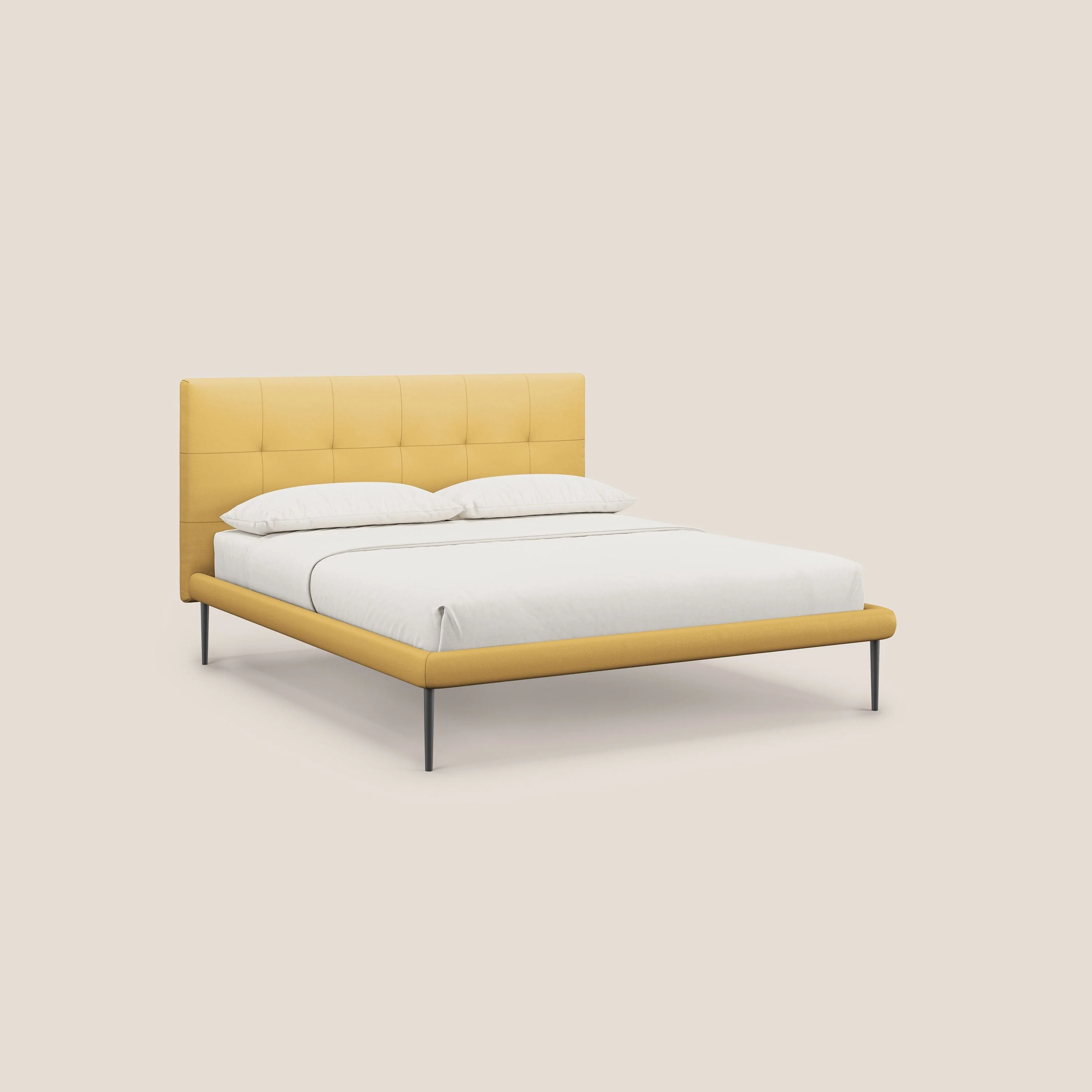Midori lit rembourré capitonné avec pieds hauts en similicuir T04 jaune