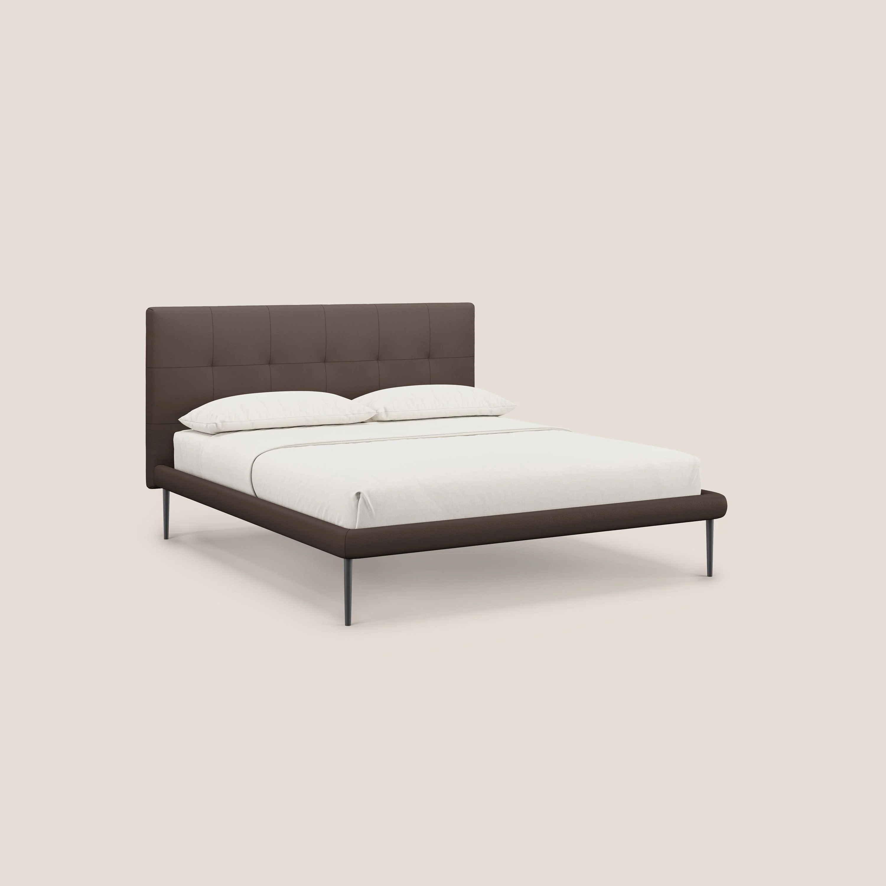 Midori lit rembourré capitonné avec pieds hauts en similicuir T04 marron
