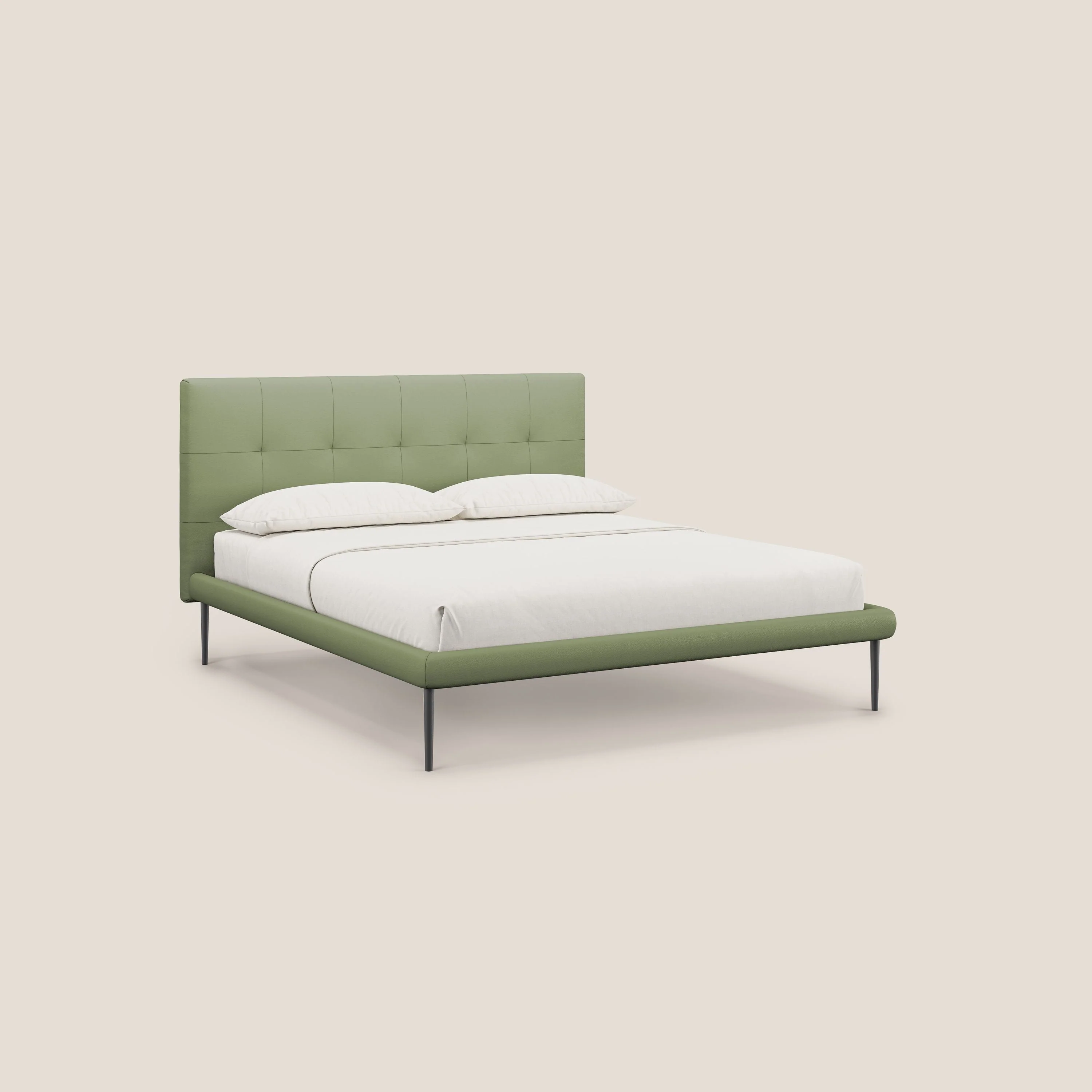 Midori lit rembourré capitonné avec pieds hauts en similicuir T04 vert