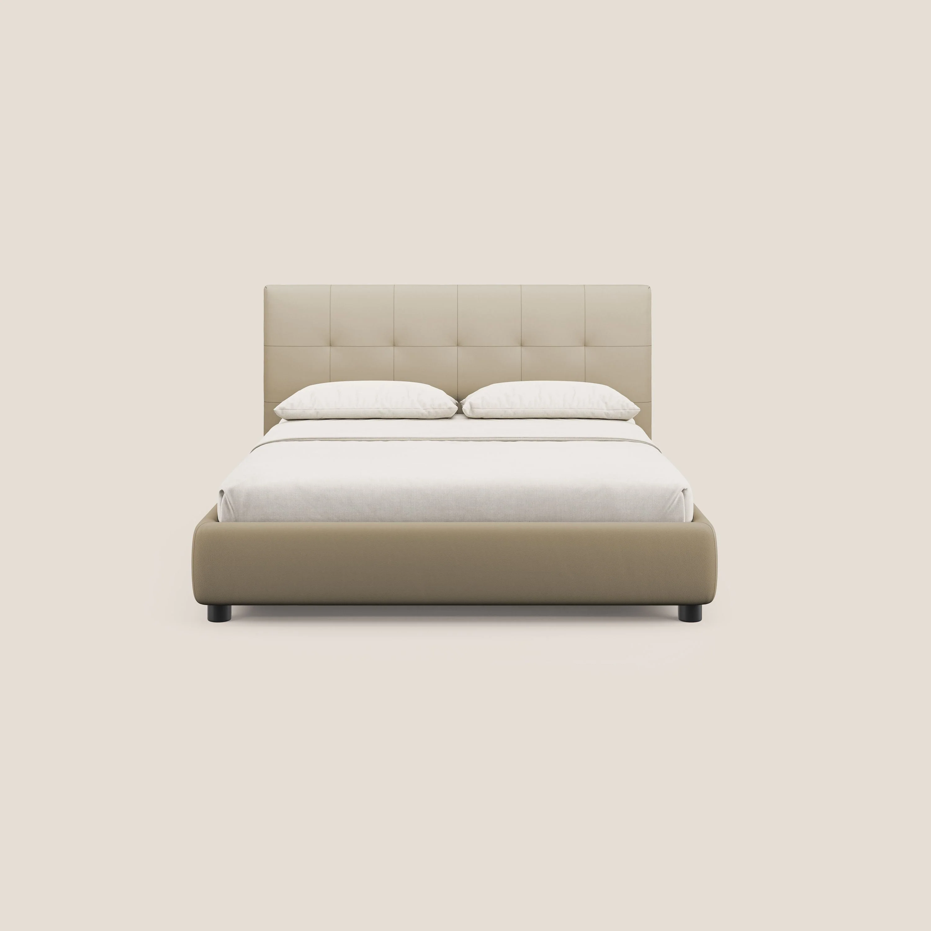 Minato lit coffre avec tête de lit capitonnée en similicuir imperméable T04 beige - Image 3