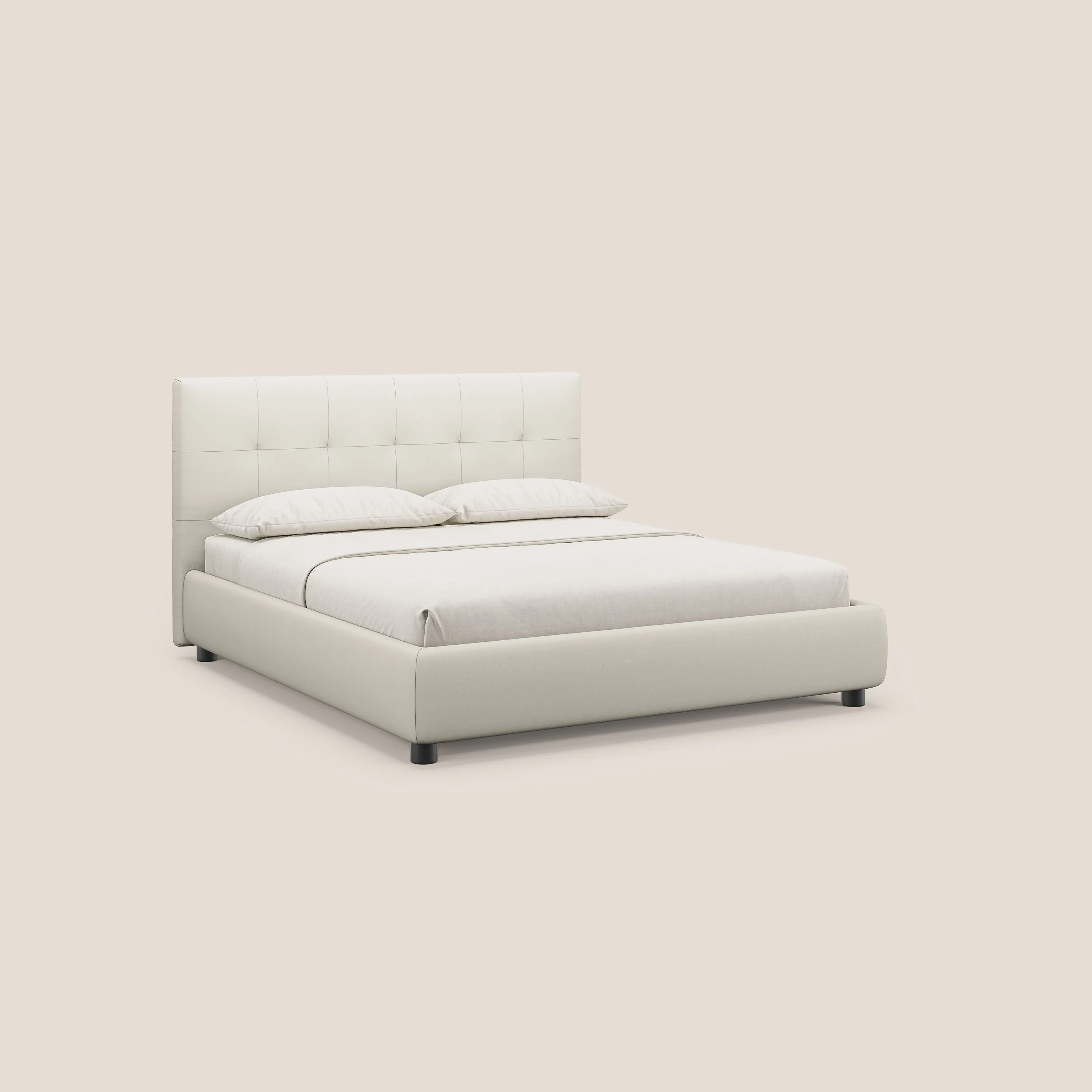 Minato lit coffre avec tête de lit capitonnée en similicuir imperméable T04 blanc