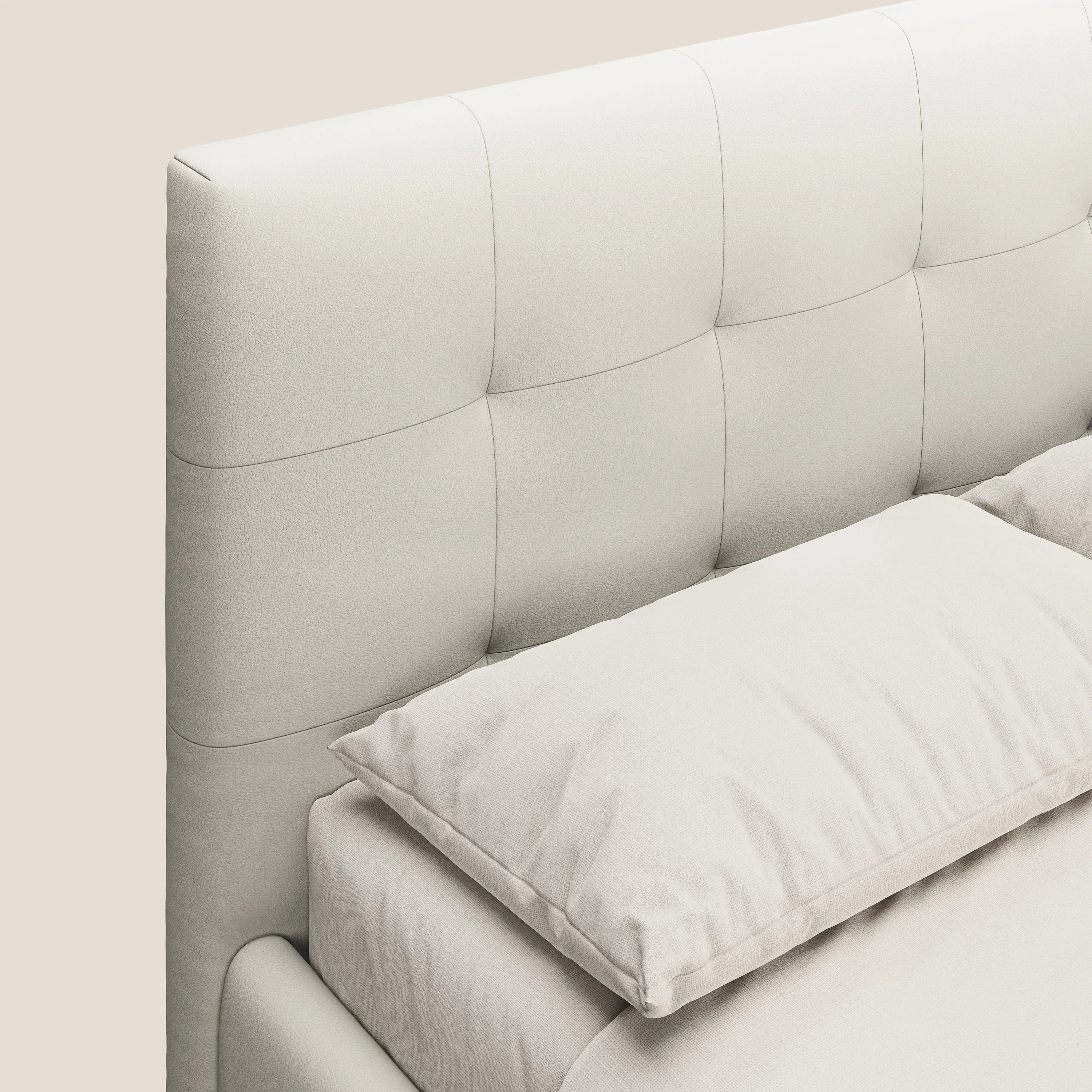 Minato lit coffre avec tête de lit capitonnée en similicuir imperméable T04 blanc - Image 6