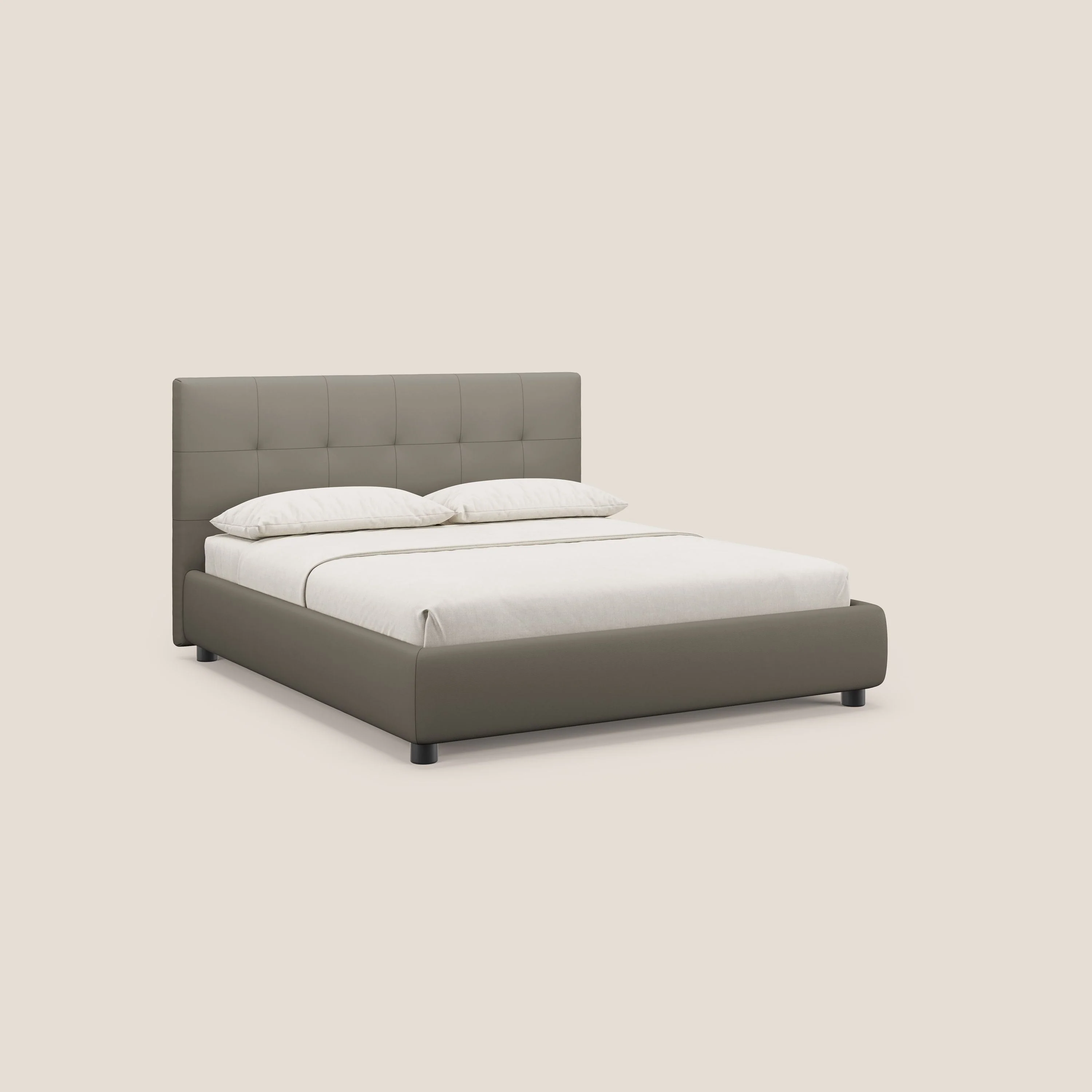 Minato lit coffre avec tête de lit capitonnée en similicuir imperméable T04 taupe