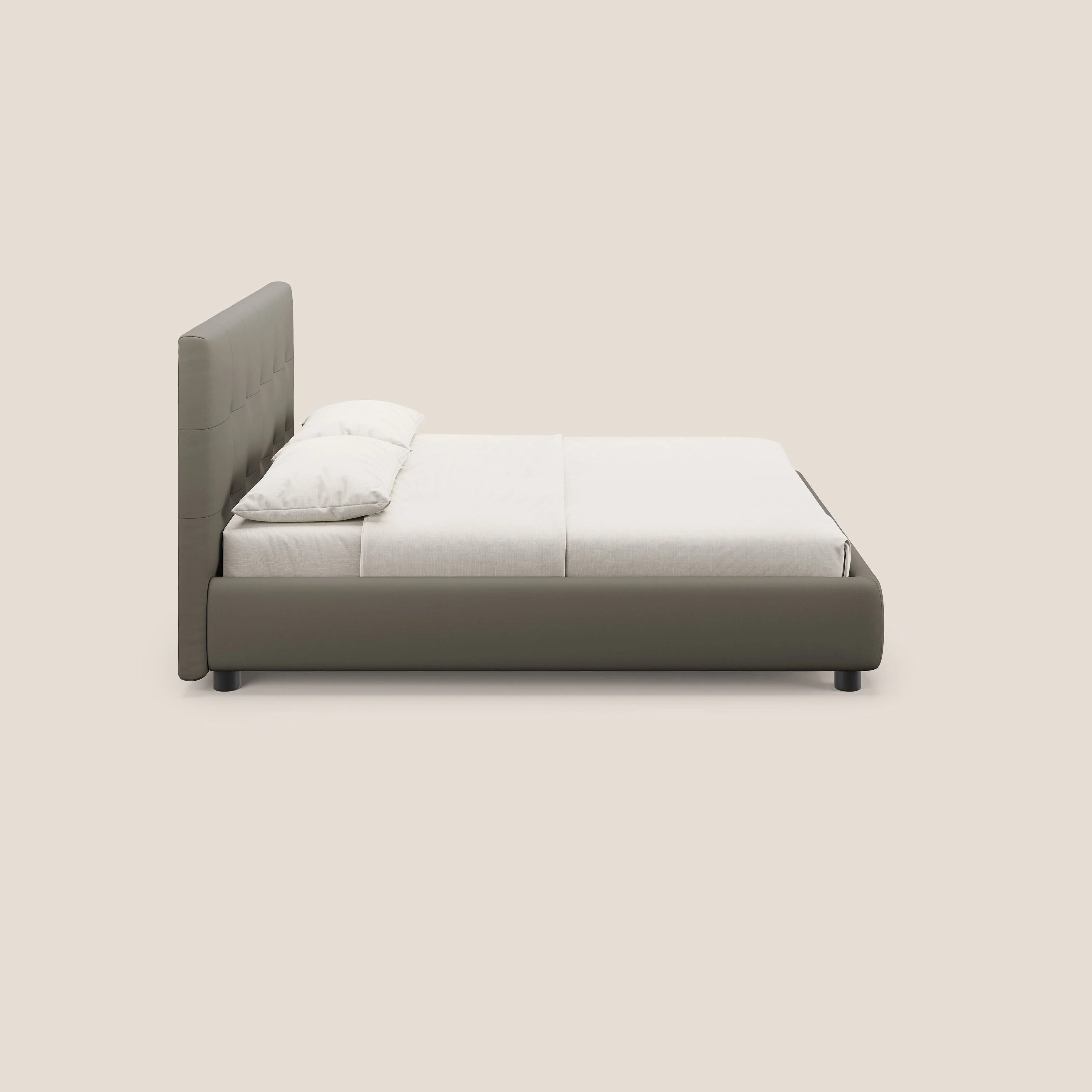 Minato lit coffre avec tête de lit capitonnée en similicuir imperméable T04 taupe - Image 4