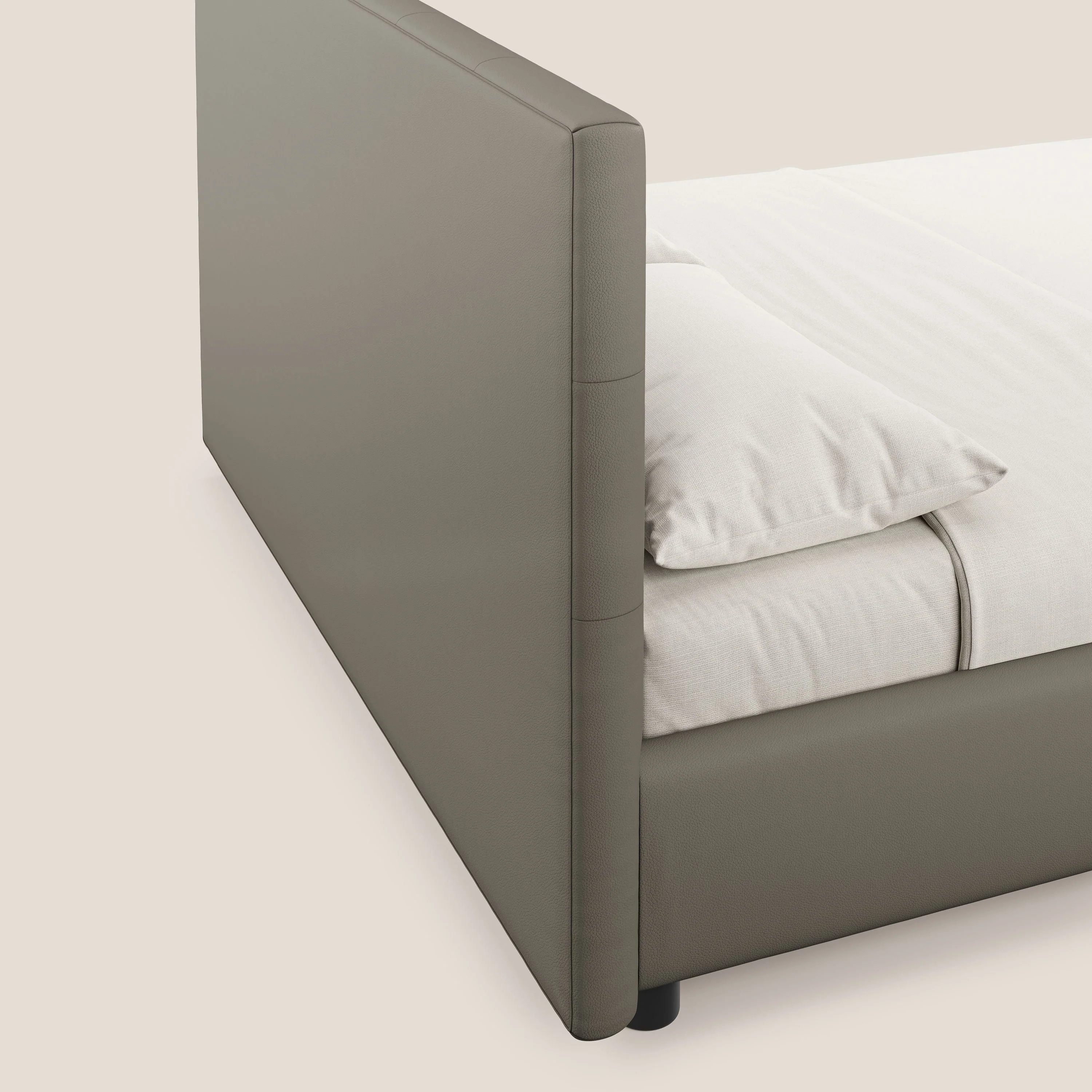 Minato lit coffre avec tête de lit capitonnée en similicuir imperméable T04 taupe - Image 7