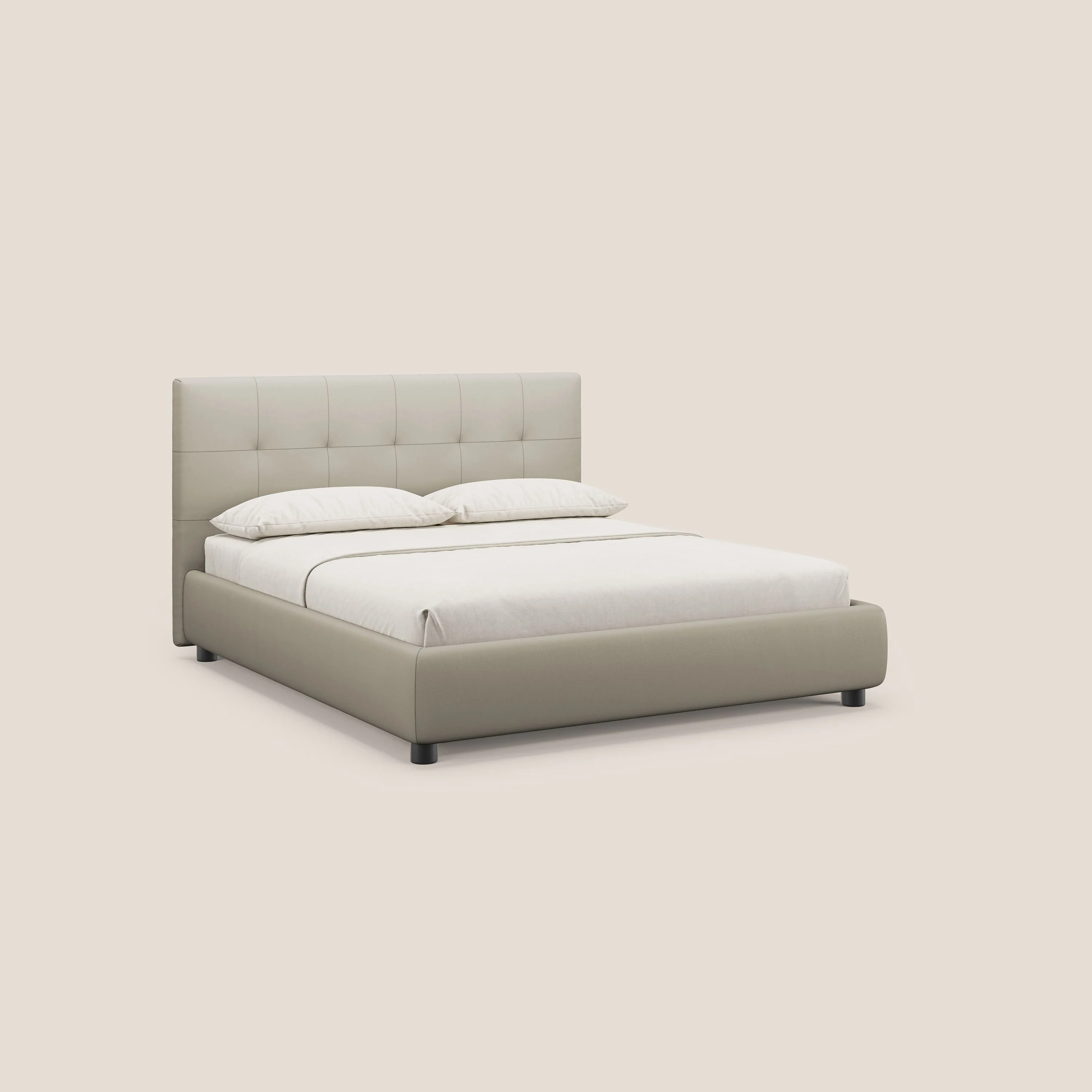 Minato lit coffre avec tête de lit capitonnée en similicuir imperméable T04 Taupe tortora