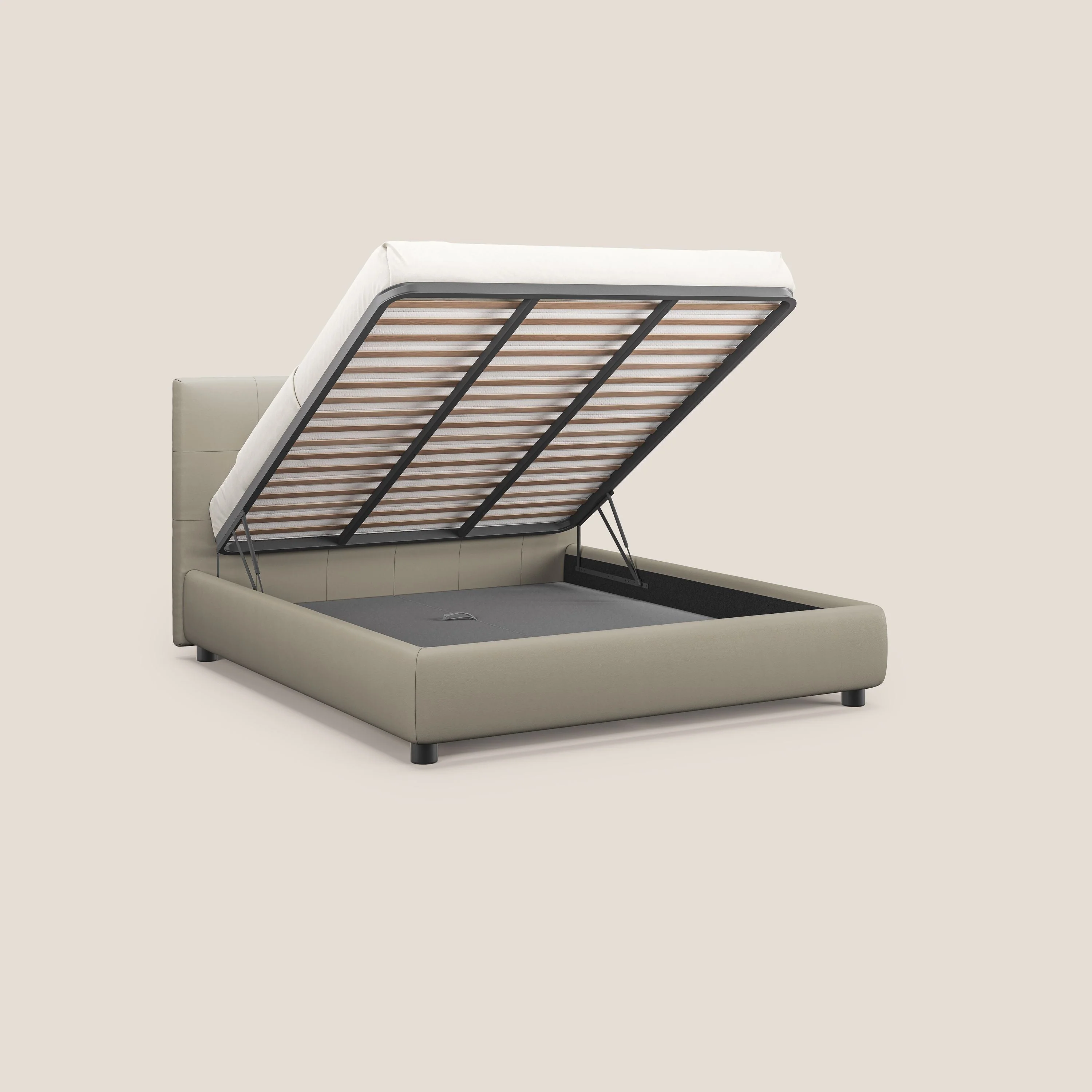 Minato lit coffre avec tête de lit capitonnée en similicuir imperméable T04 Taupe tortora - Image 3