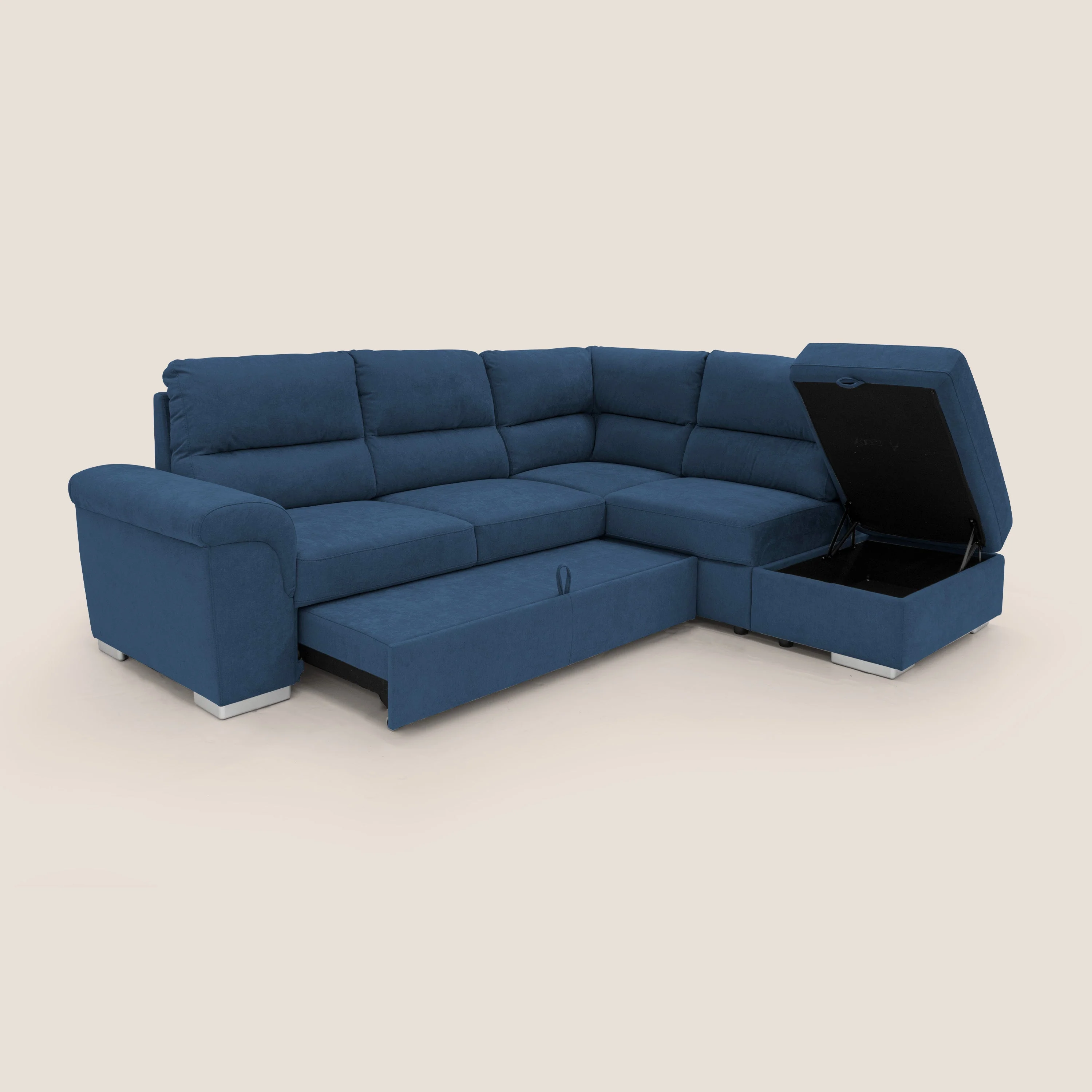 Minerva canapé d'angle avec angle et pouf extractible en tissu doux imperméable T02 bleu - Image 3