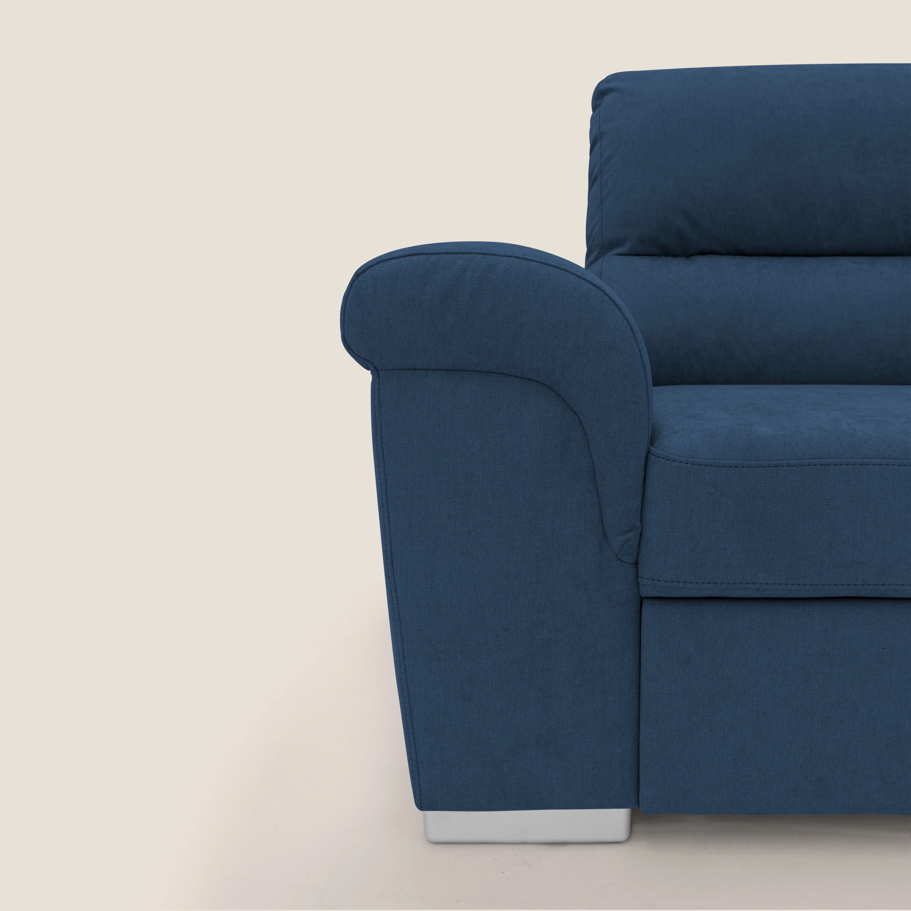 Minerva canapé d'angle avec angle et pouf extractible en tissu doux imperméable T02 bleu - Image 4