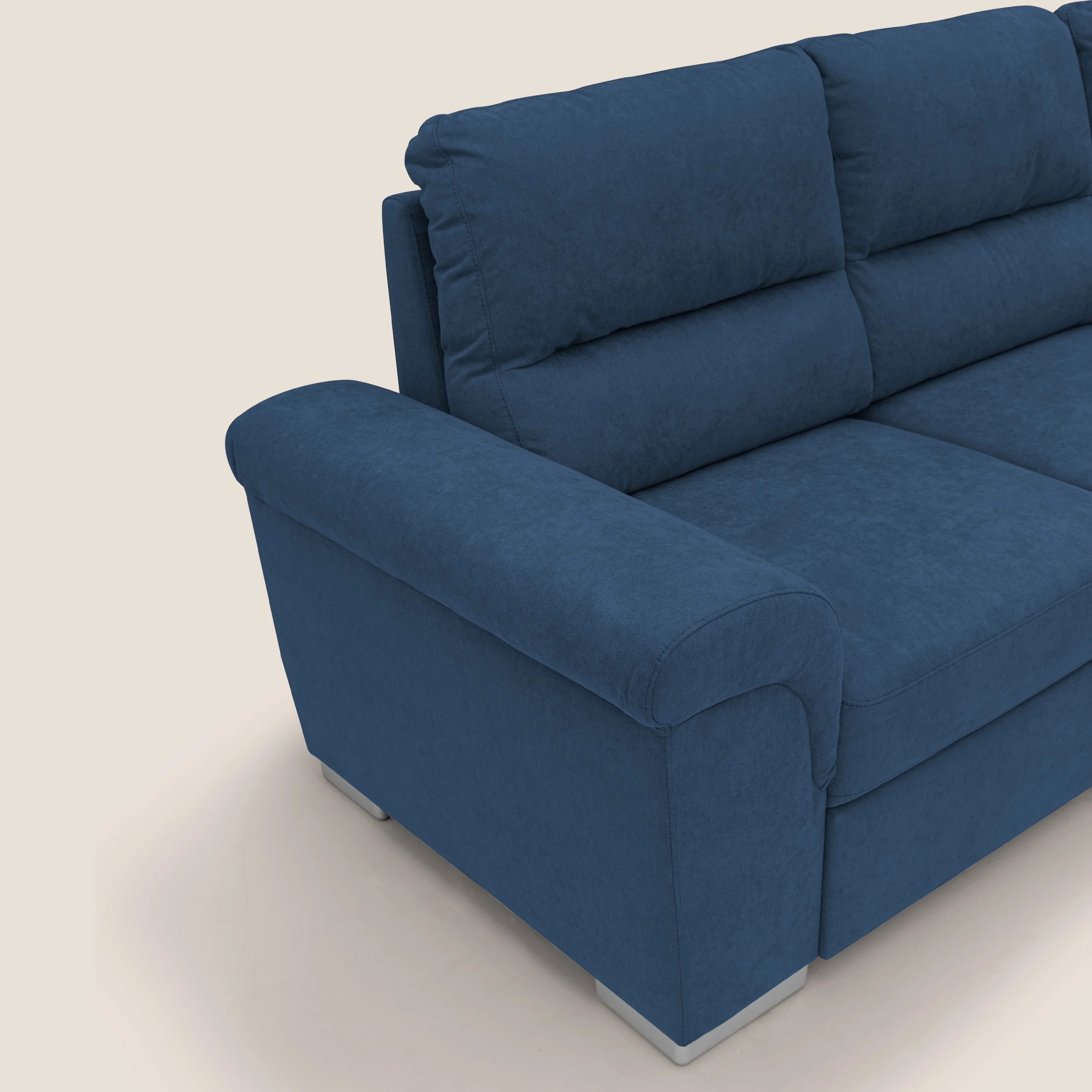 Minerva canapé d'angle avec angle et pouf extractible en tissu doux imperméable T02 bleu - Image 5