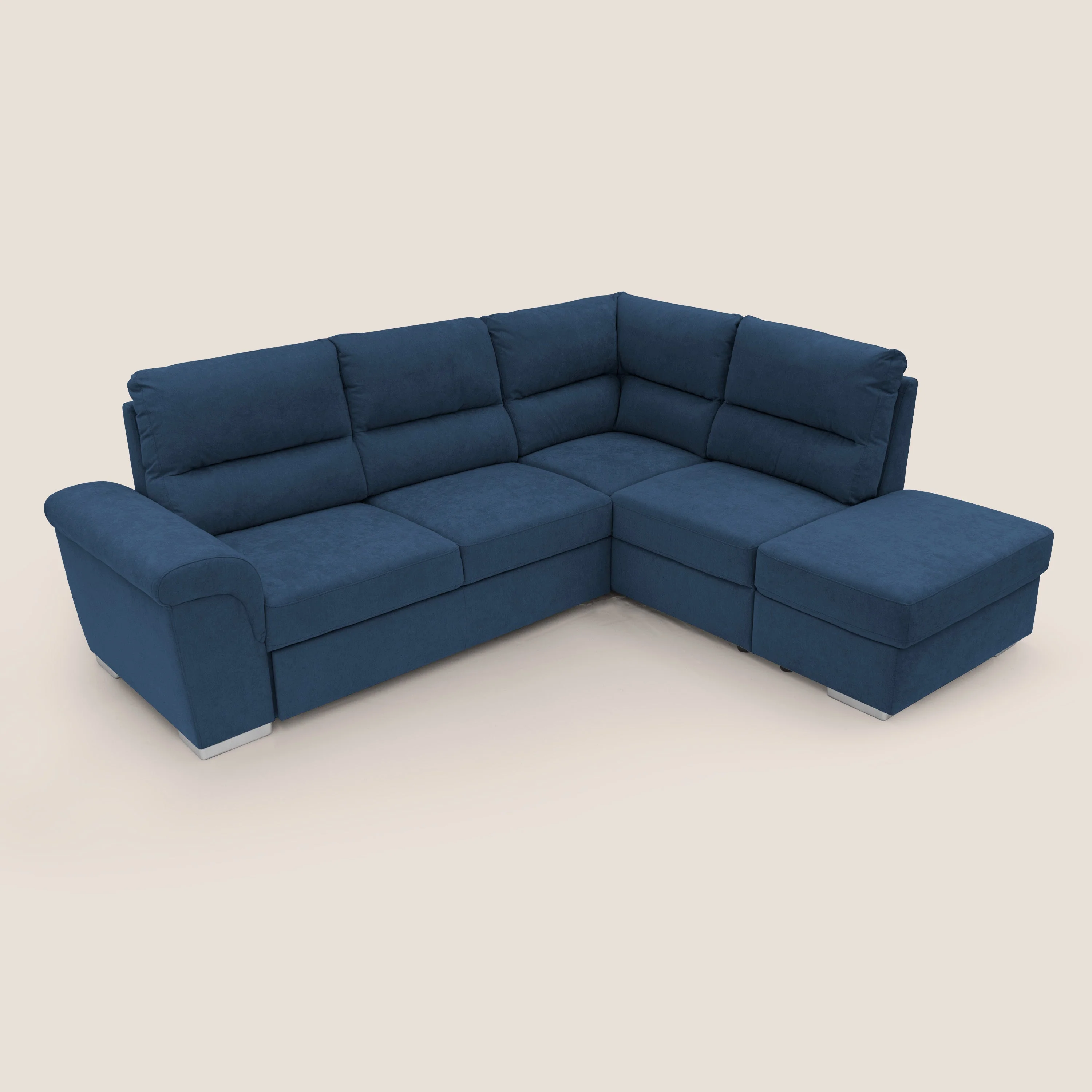 Minerva canapé d'angle avec angle et pouf extractible en tissu doux imperméable T02 bleu - Image 7