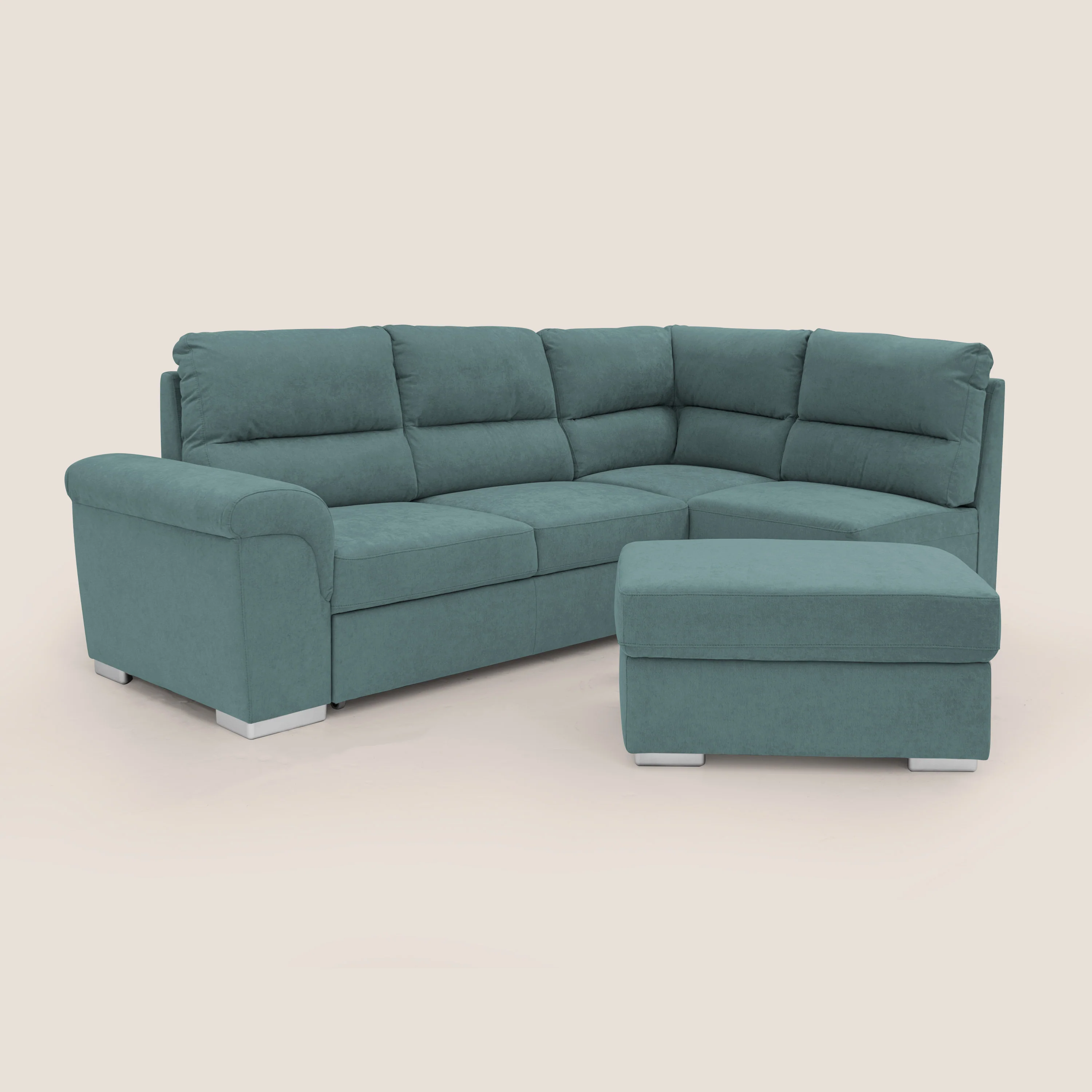 Minerva canapé d'angle avec angle et pouf extractible en tissu doux imperméable T02 bleu canard - Image 10