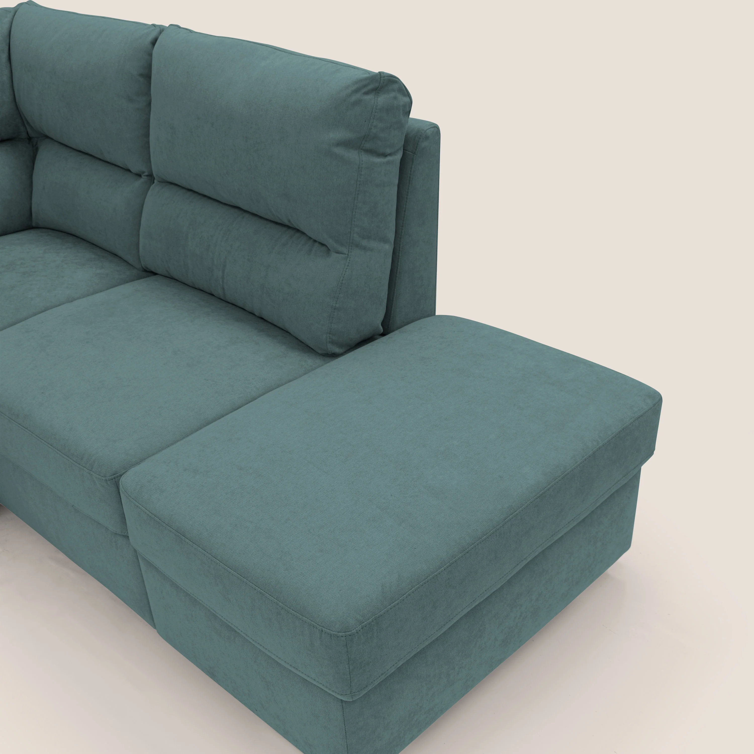 Minerva canapé d'angle avec angle et pouf extractible en tissu doux imperméable T02 bleu canard - Image 11