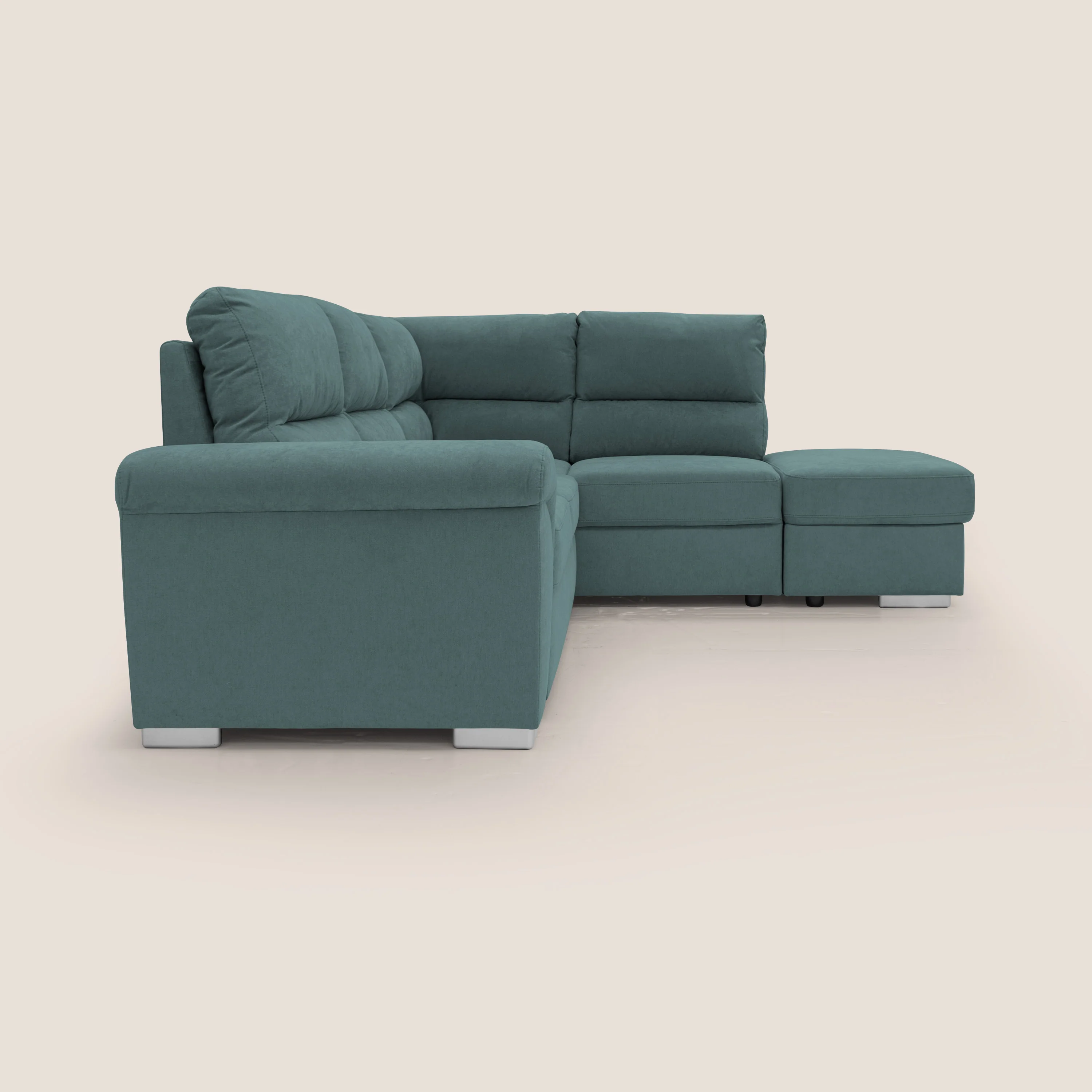 Minerva canapé d'angle avec angle et pouf extractible en tissu doux imperméable T02 bleu canard - Image 12