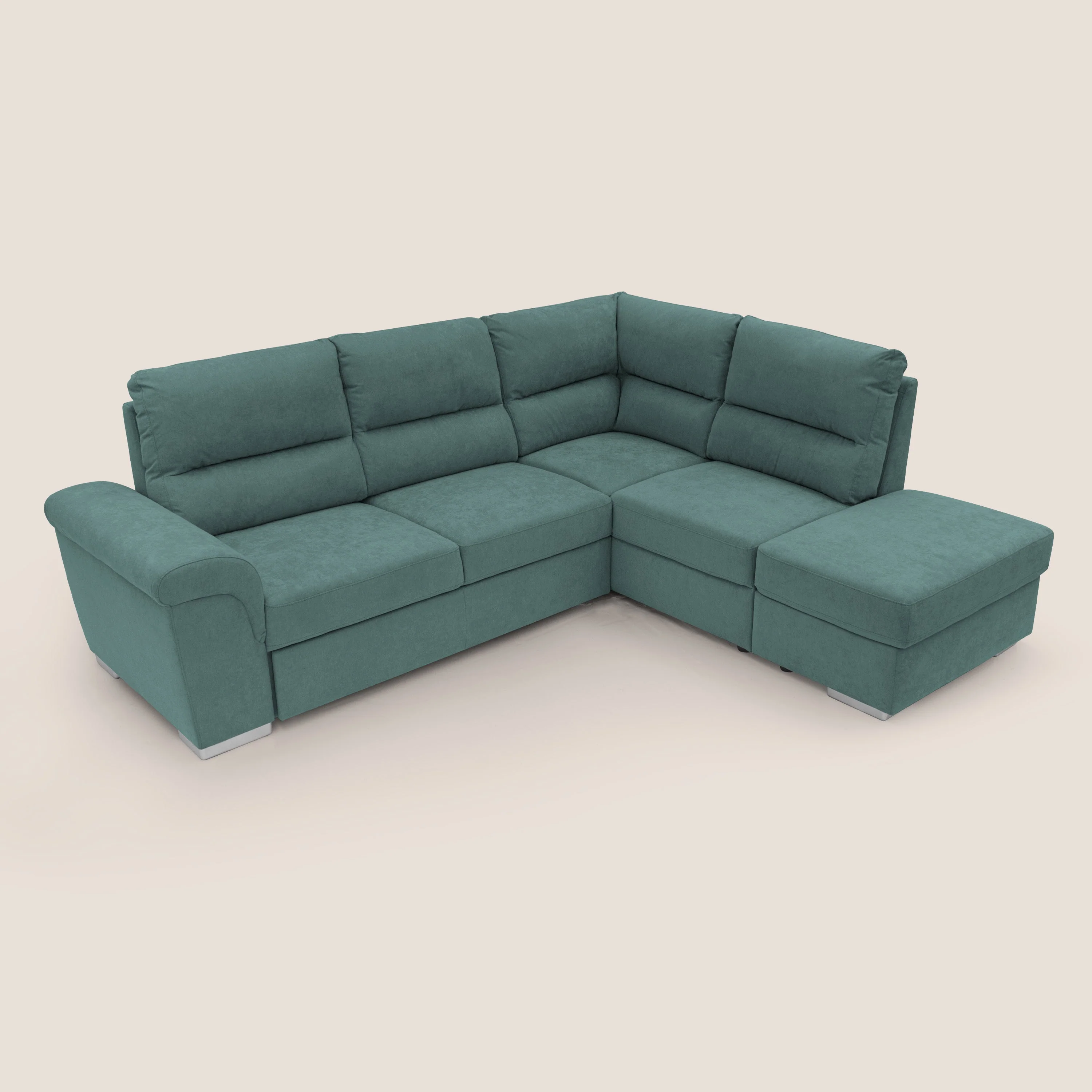 Minerva canapé d'angle avec angle et pouf extractible en tissu doux imperméable T02 bleu canard - Image 5