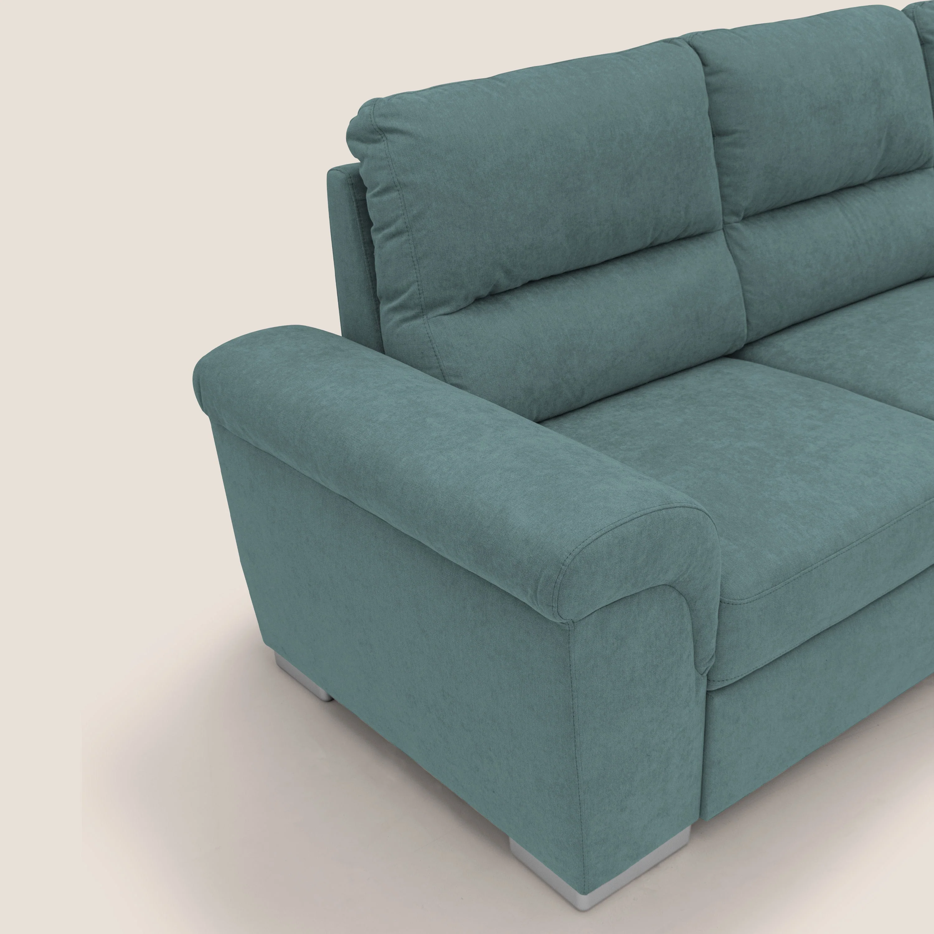 Minerva canapé d'angle avec angle et pouf extractible en tissu doux imperméable T02 bleu canard - Image 6