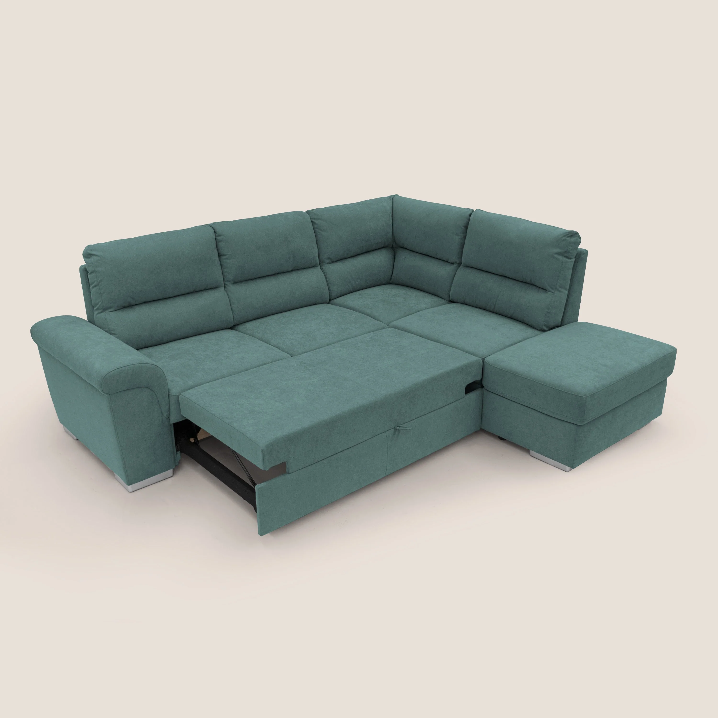 Minerva canapé d'angle avec angle et pouf extractible en tissu doux imperméable T02 bleu canard - Image 9