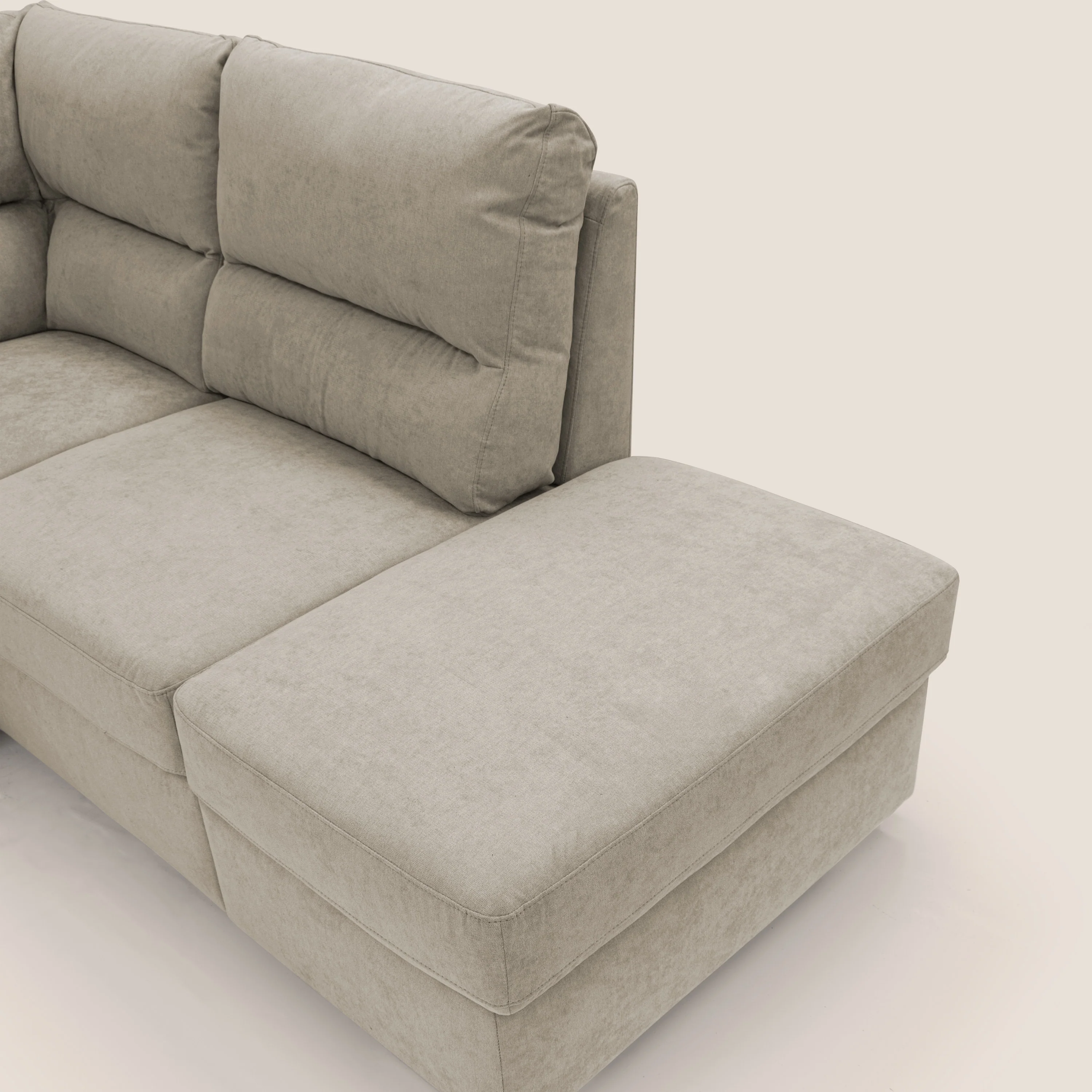 Minerva canapé d'angle avec angle et pouf extractible en tissu doux imperméable T02 crème - Image 11