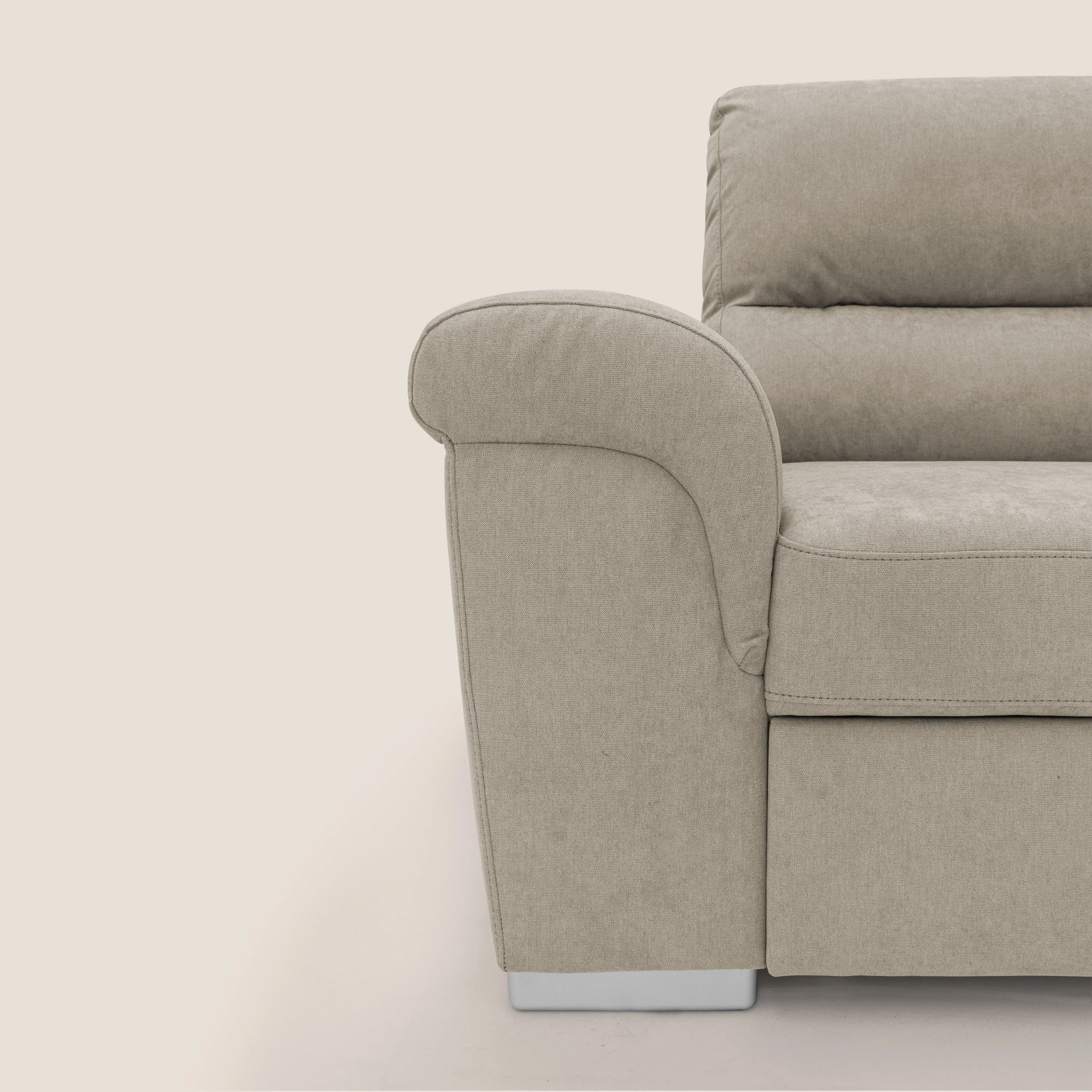 Minerva canapé d'angle avec angle et pouf extractible en tissu doux imperméable T02 crème - Image 4