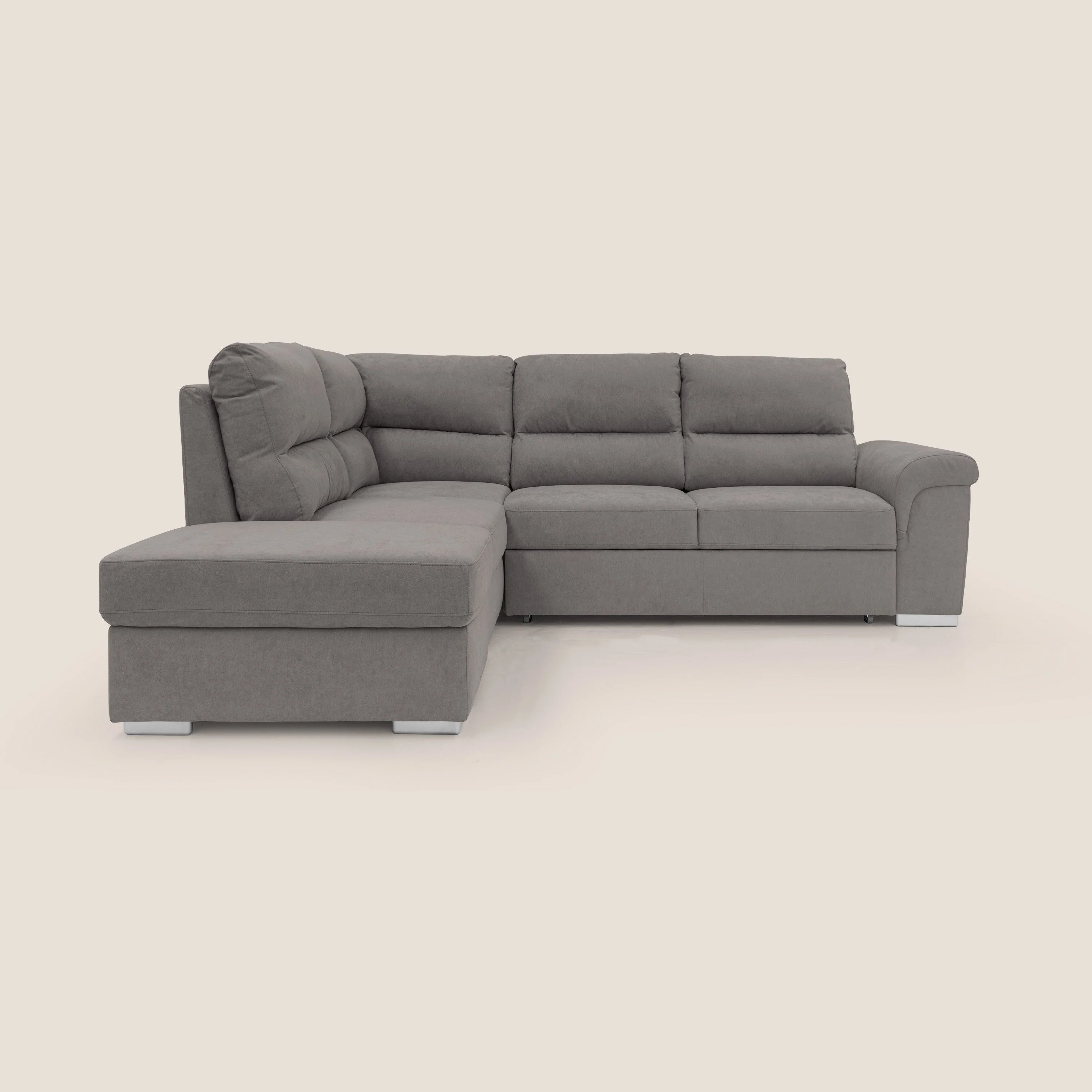 Minerva canapé d'angle avec angle et pouf extractible en tissu doux imperméable T02 gris - Image 13