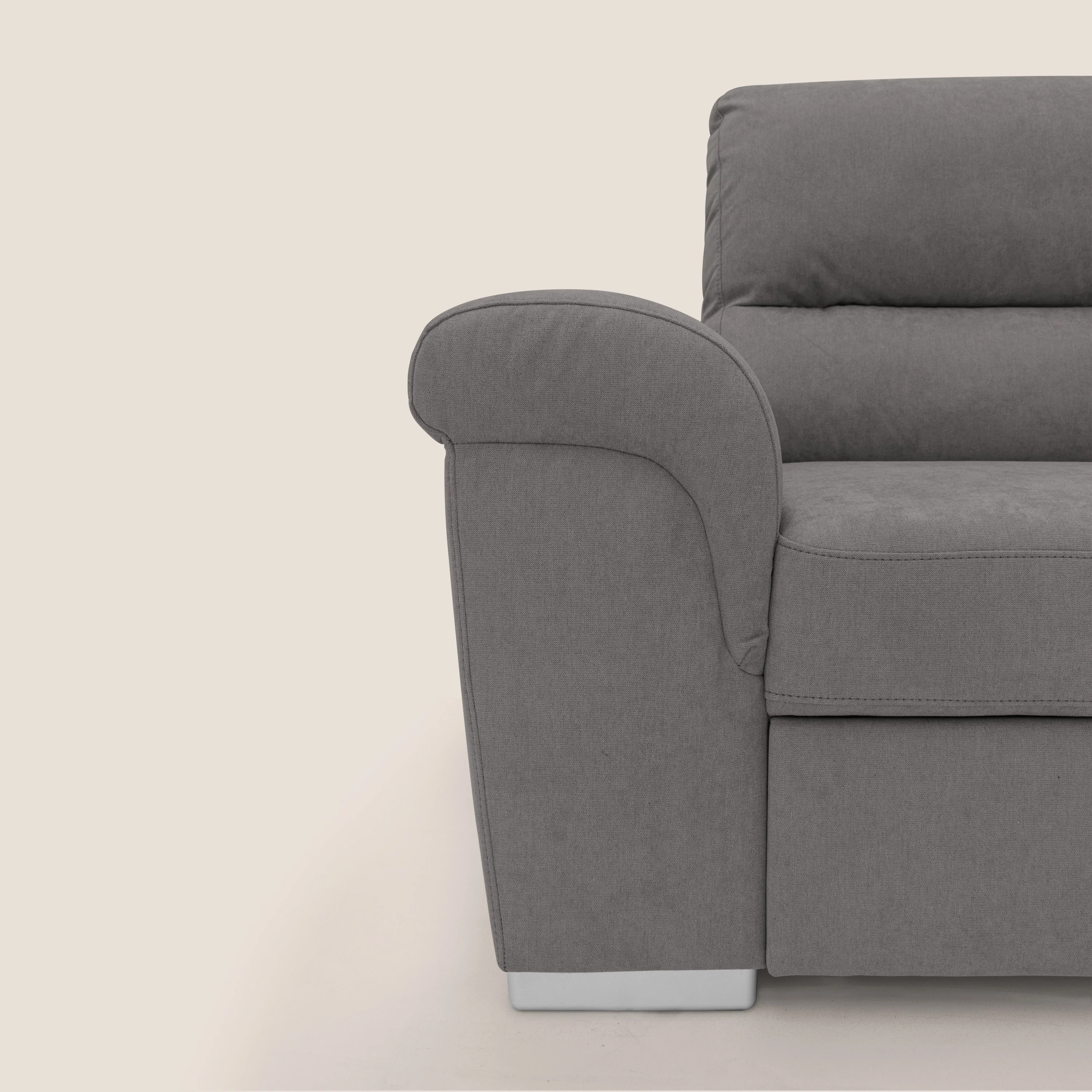 Minerva canapé d'angle avec angle et pouf extractible en tissu doux imperméable T02 gris - Image 4