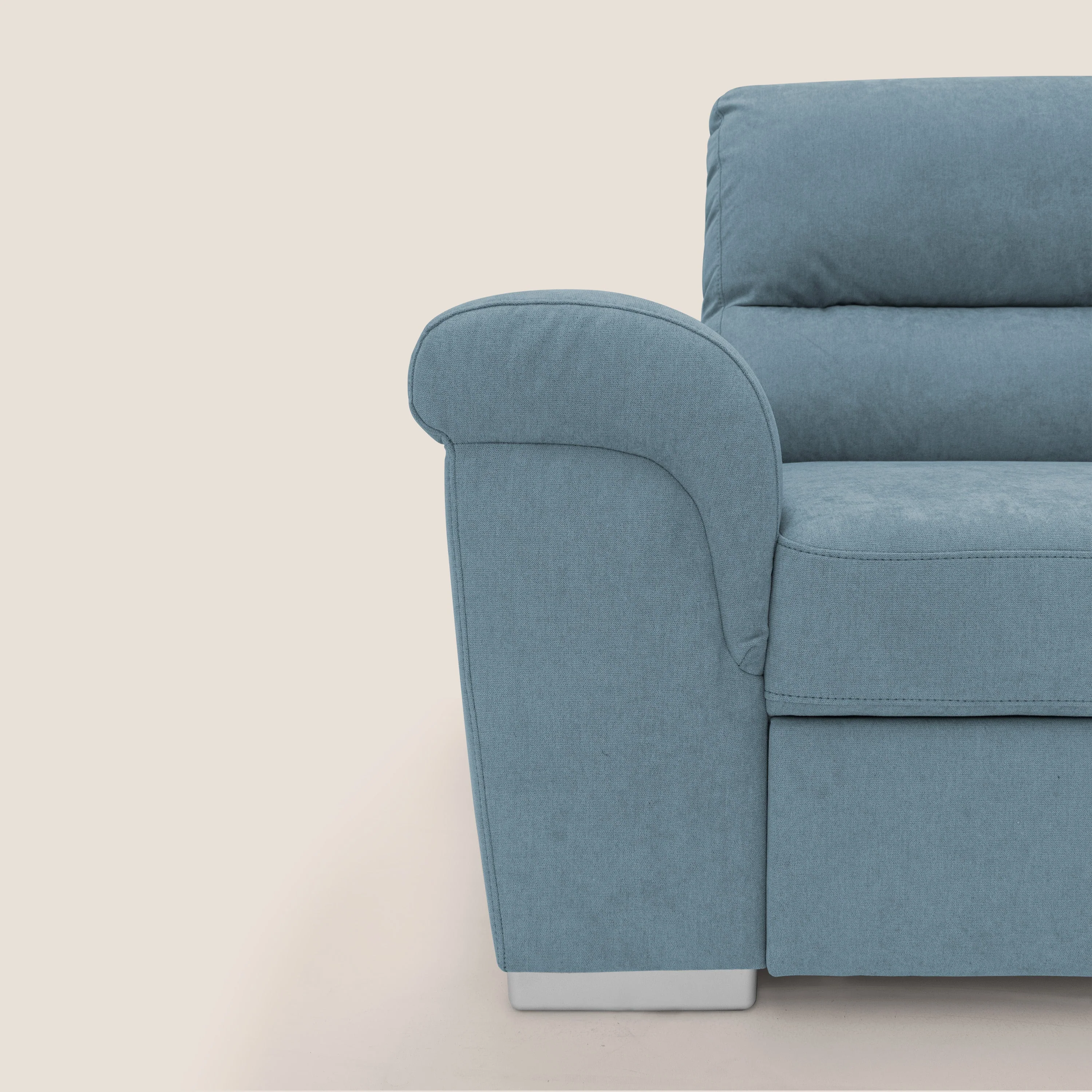Minerva canapé d'angle avec angle et pouf extractible en tissu doux imperméable T02 sucre glace - Image 4