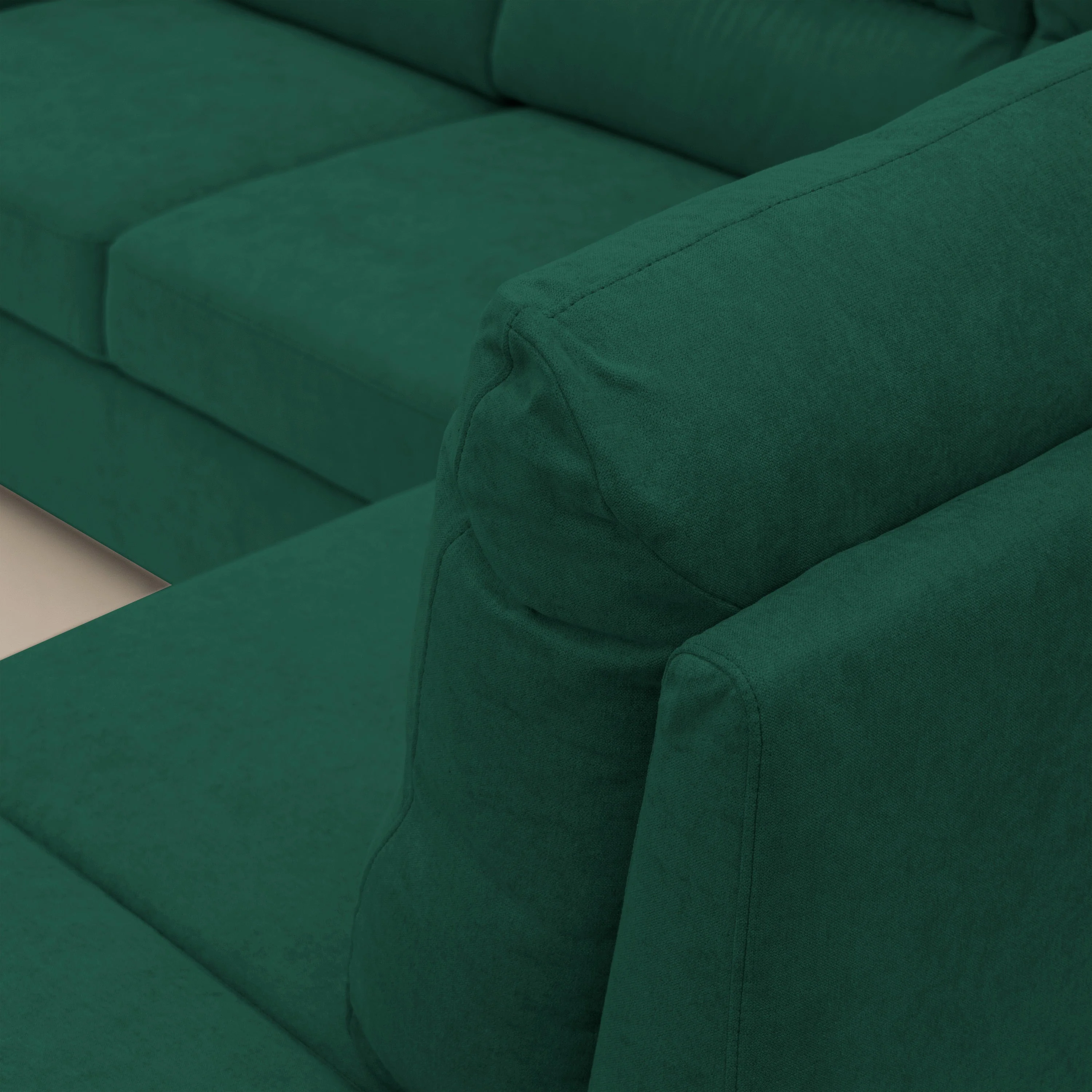 Minerva canapé d'angle avec angle et pouf extractible en tissu doux imperméable T02 vert - Image 8