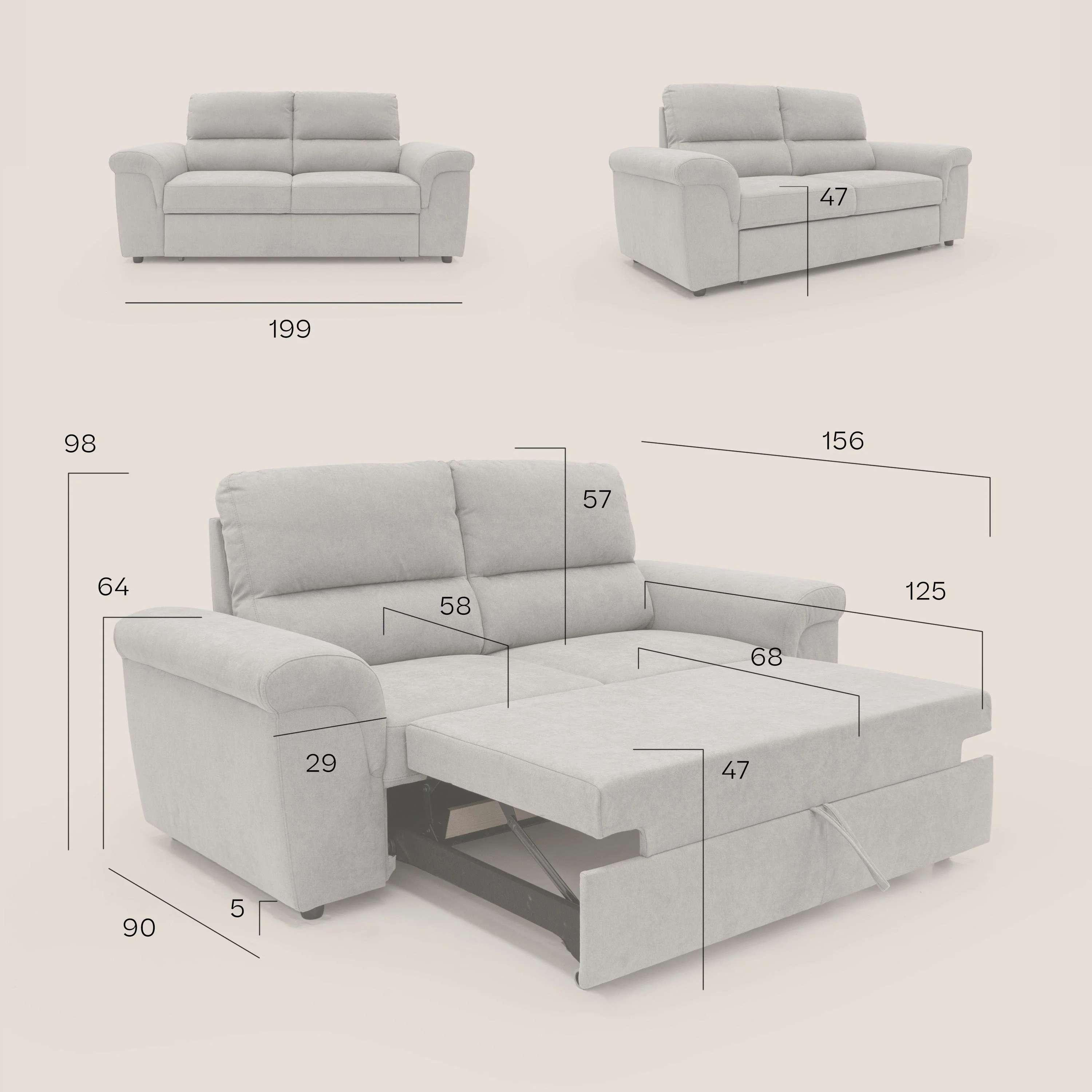 Minerva canapé linéaire avec pouf extractible en tissu doux imperméable T02 noir - Image 13