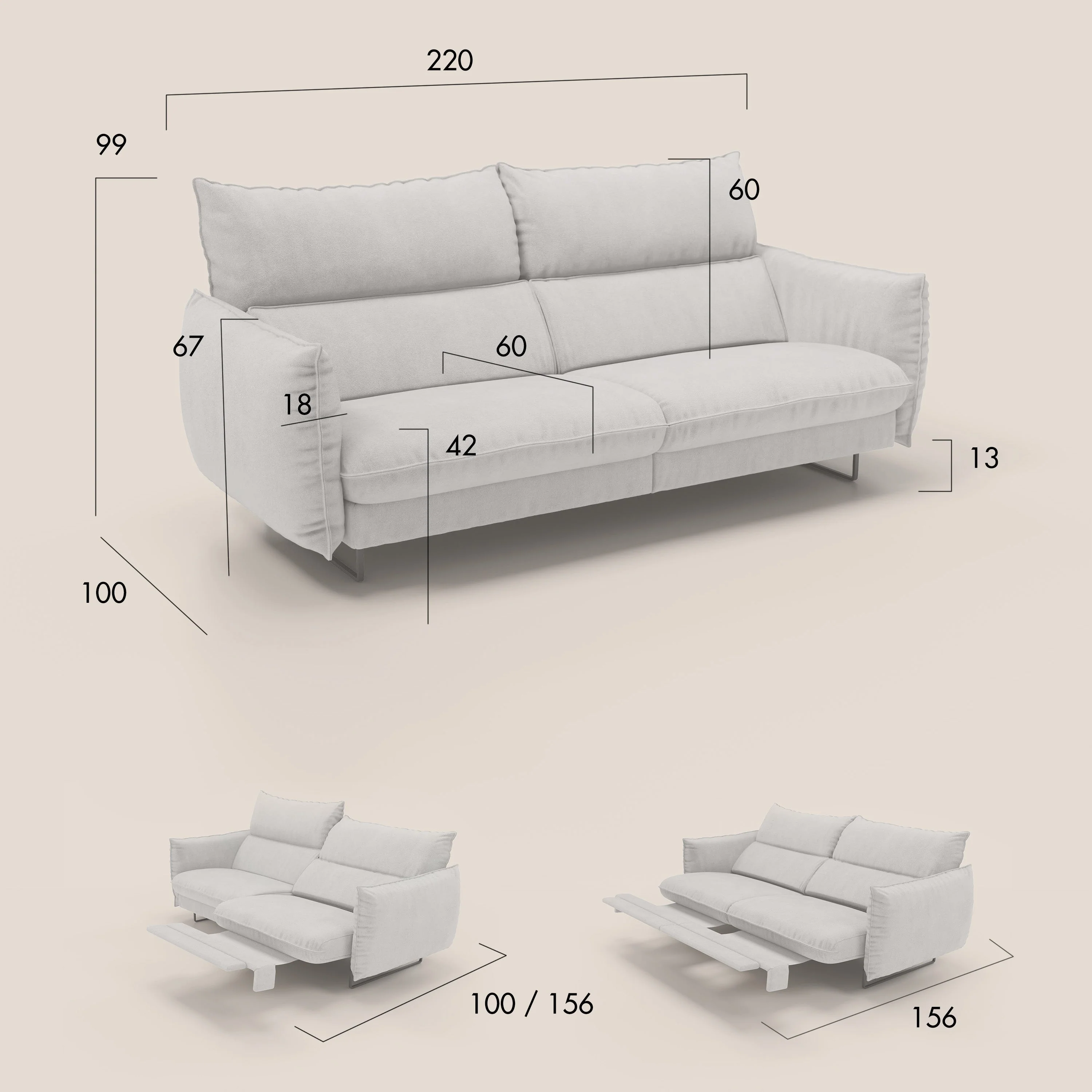 Monamour canapé au design moderne avec option relax électrique en microfibre détachable imperméable T11 Taupe tortora - Image 12