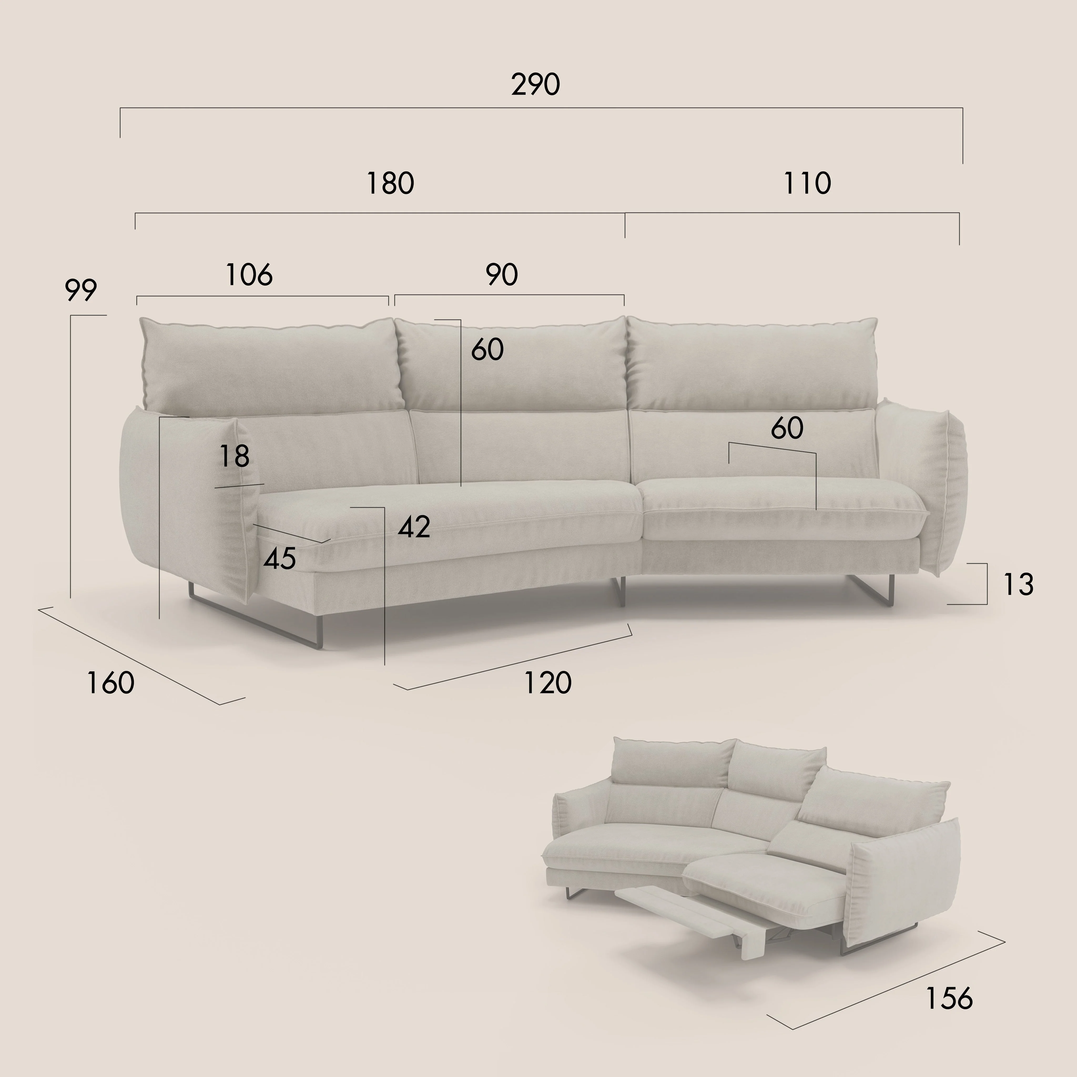 Monamour canapé d'angle au design moderne avec option relax électrique en microfibre détachable imperméable T11 crème - Image 14