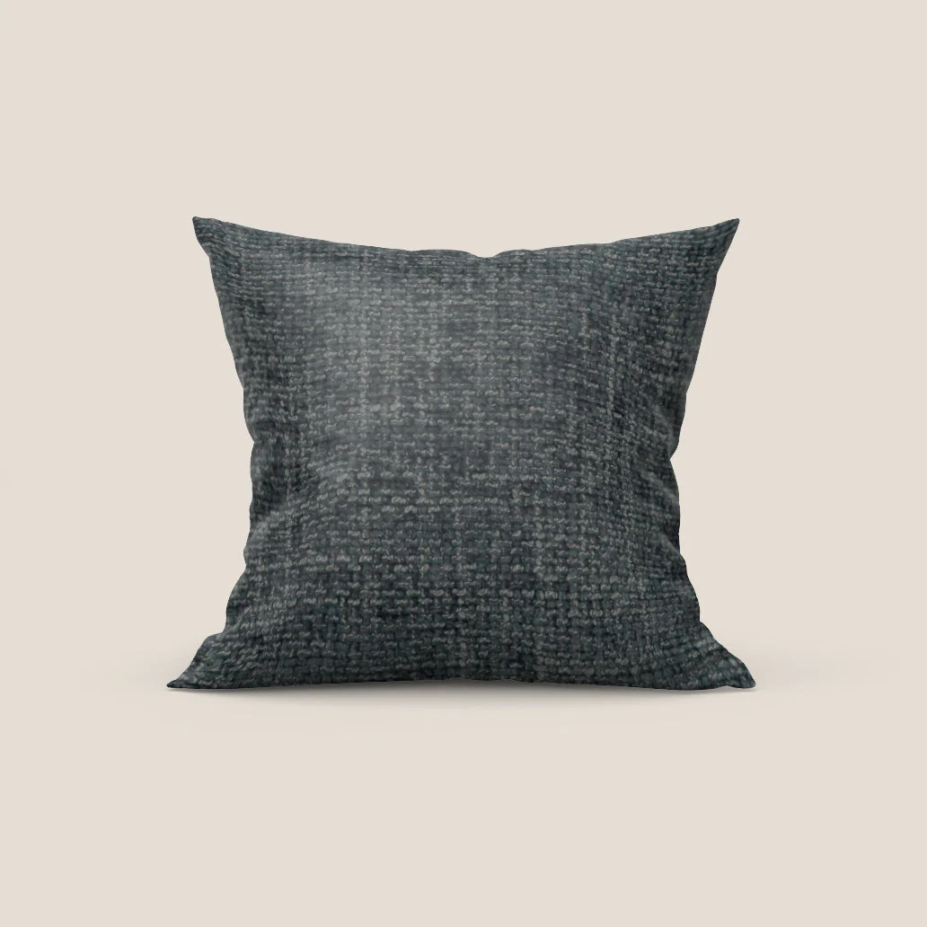 Coussin Montana disponible en plusieurs couleurs, fabriqué en tissu imperméable T10 anthracite à gros mailles.