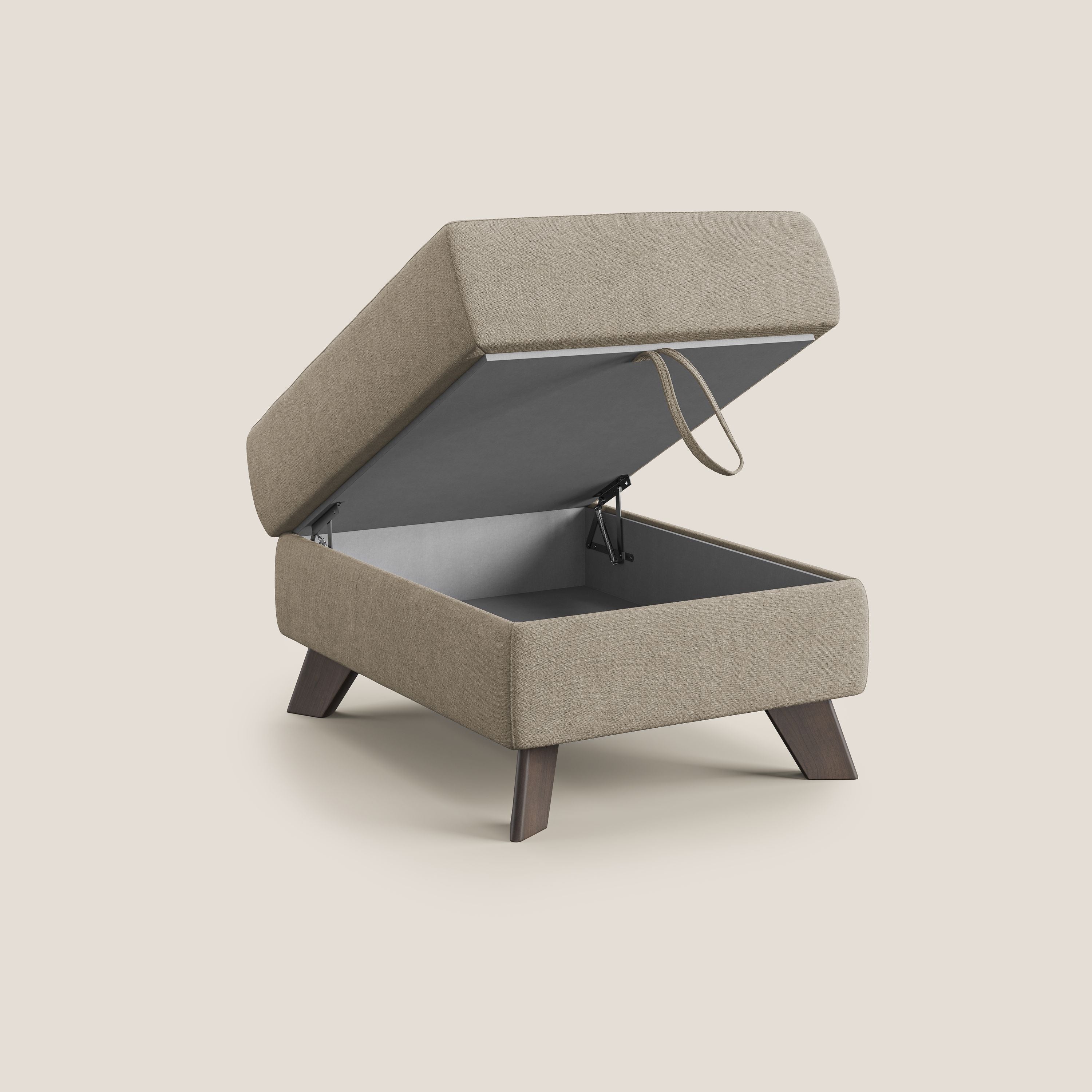 Moon Pouf coffre aux pieds hauts et tissu doux imperméable T02 beige - Image 2