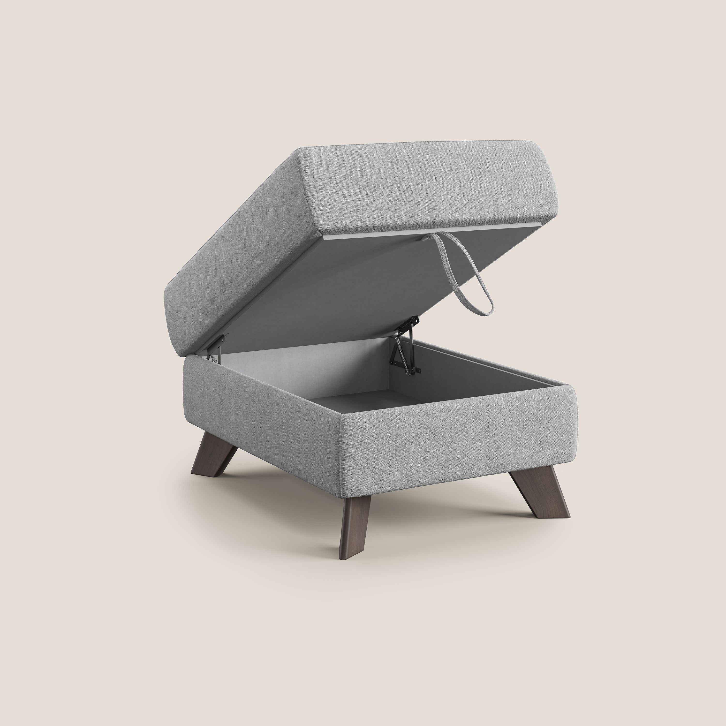 Moon Pouf coffre aux pieds hauts et tissu doux imperméable T02 gris clair - Image 2