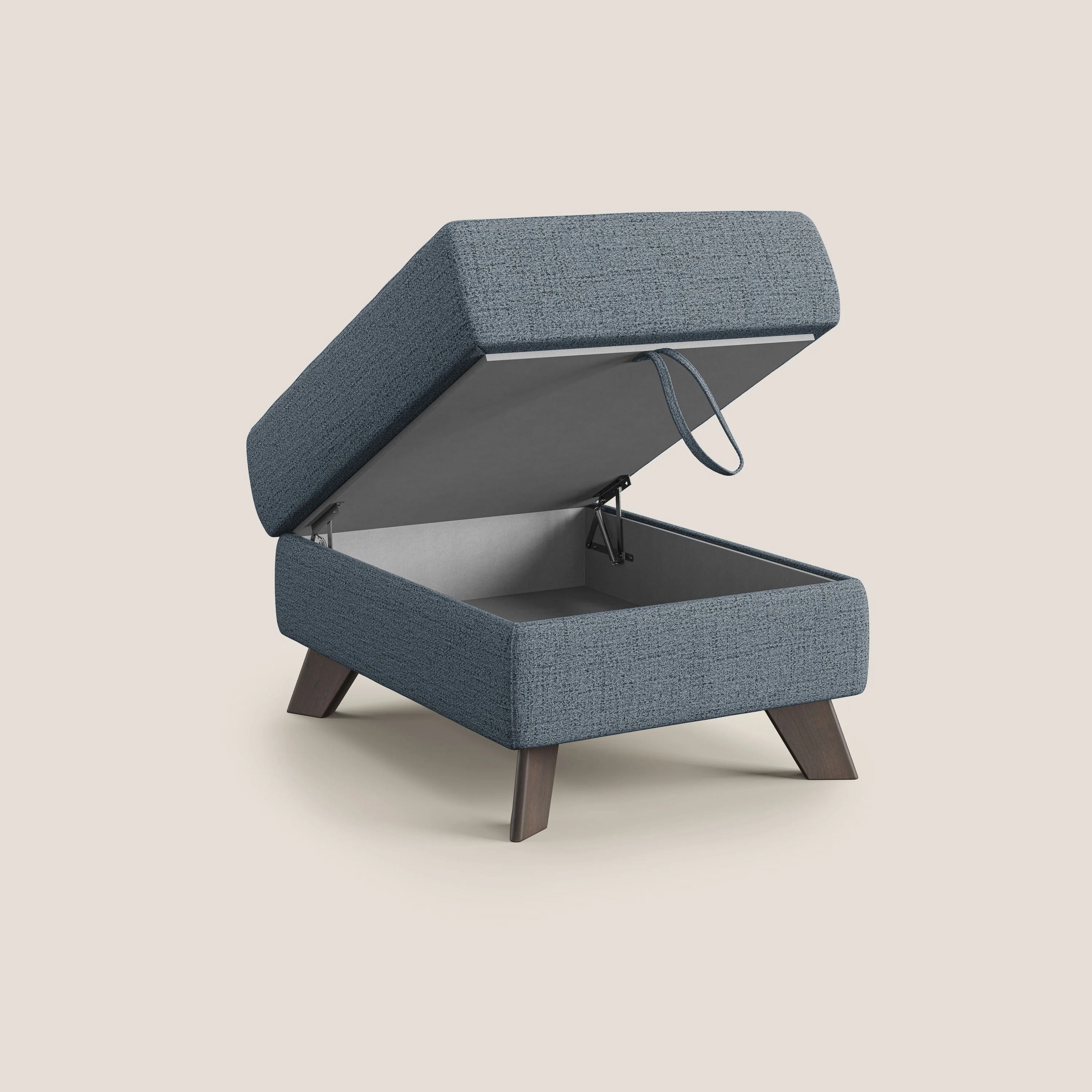 Moon Pouf coffre aux pieds hauts en tissu doux imperméable flammé T03 bleu - Image 3