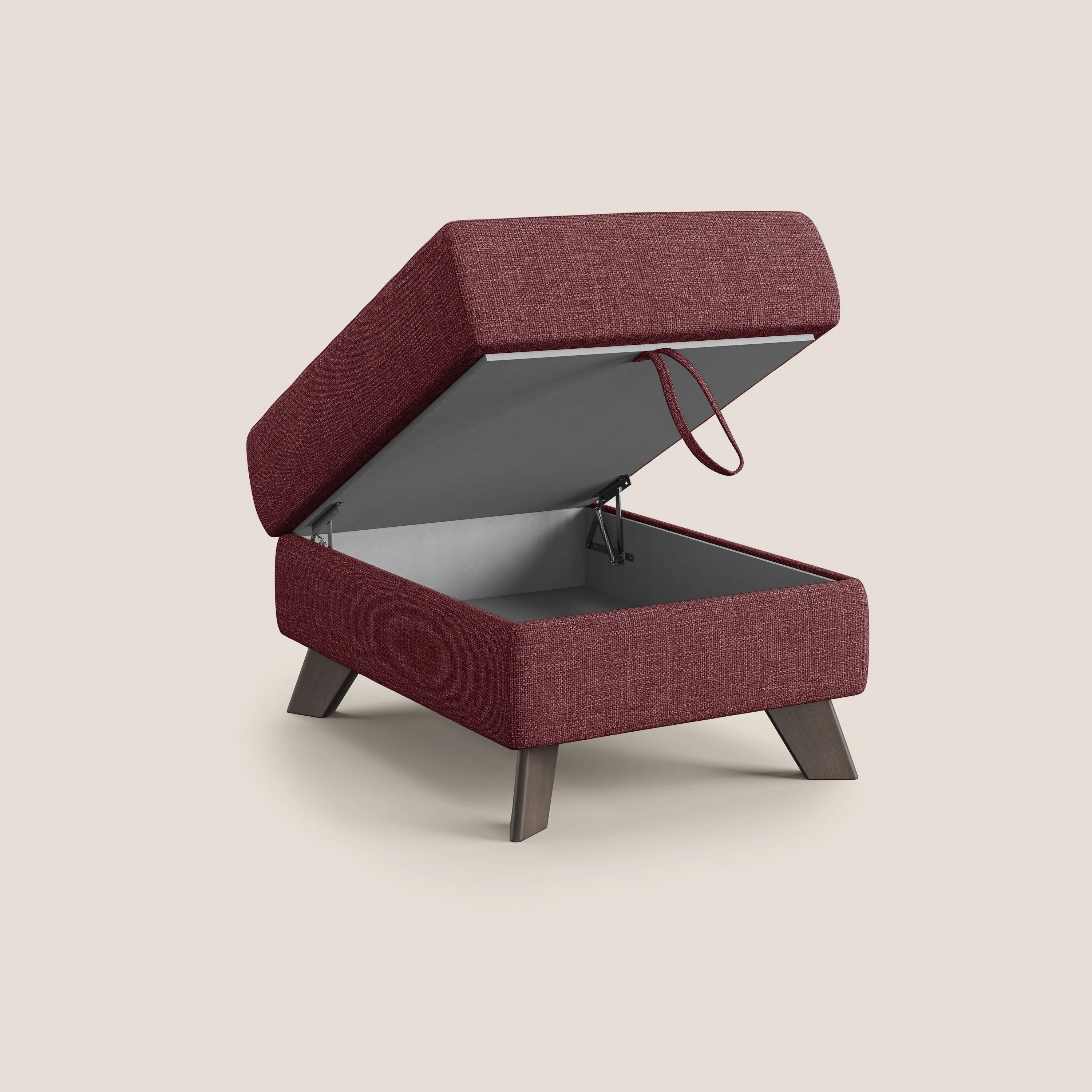 Moon Pouf coffre aux pieds hauts en tissu doux entrelacé soft-touch imperméable T06 rouge - Image 2