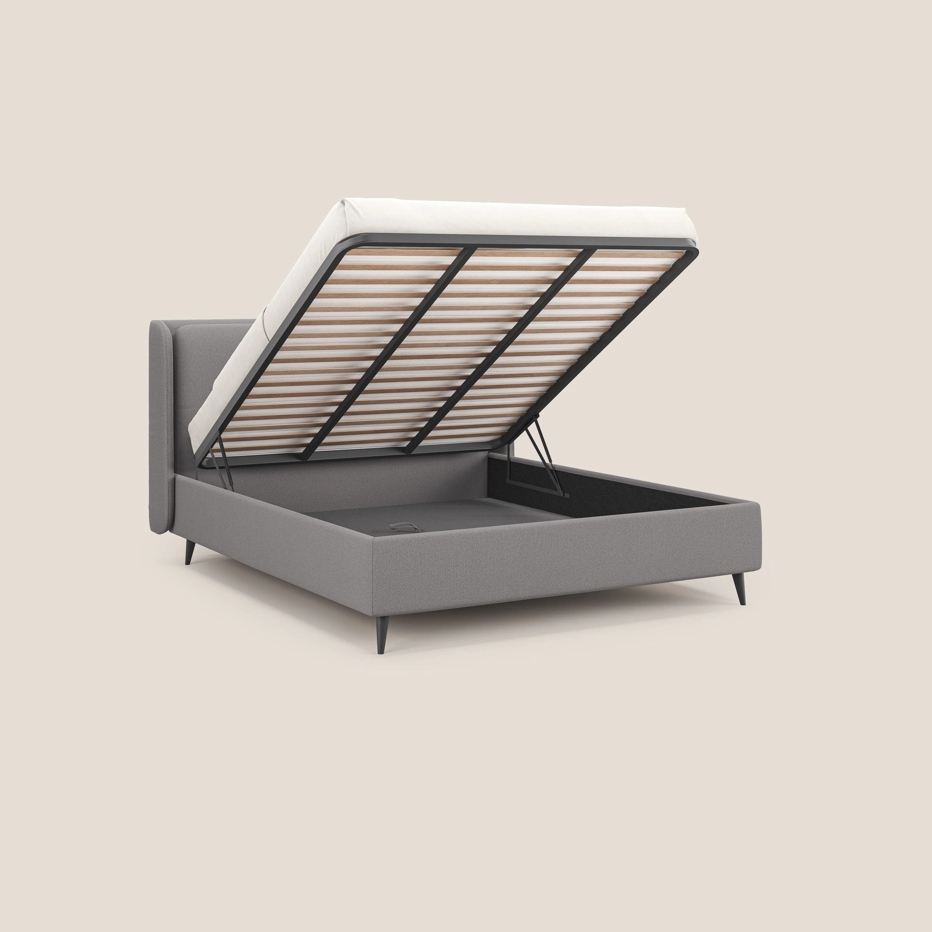 Nadine lit coffre de design et confort italien en tissu imperméable T19 gris - Image 2