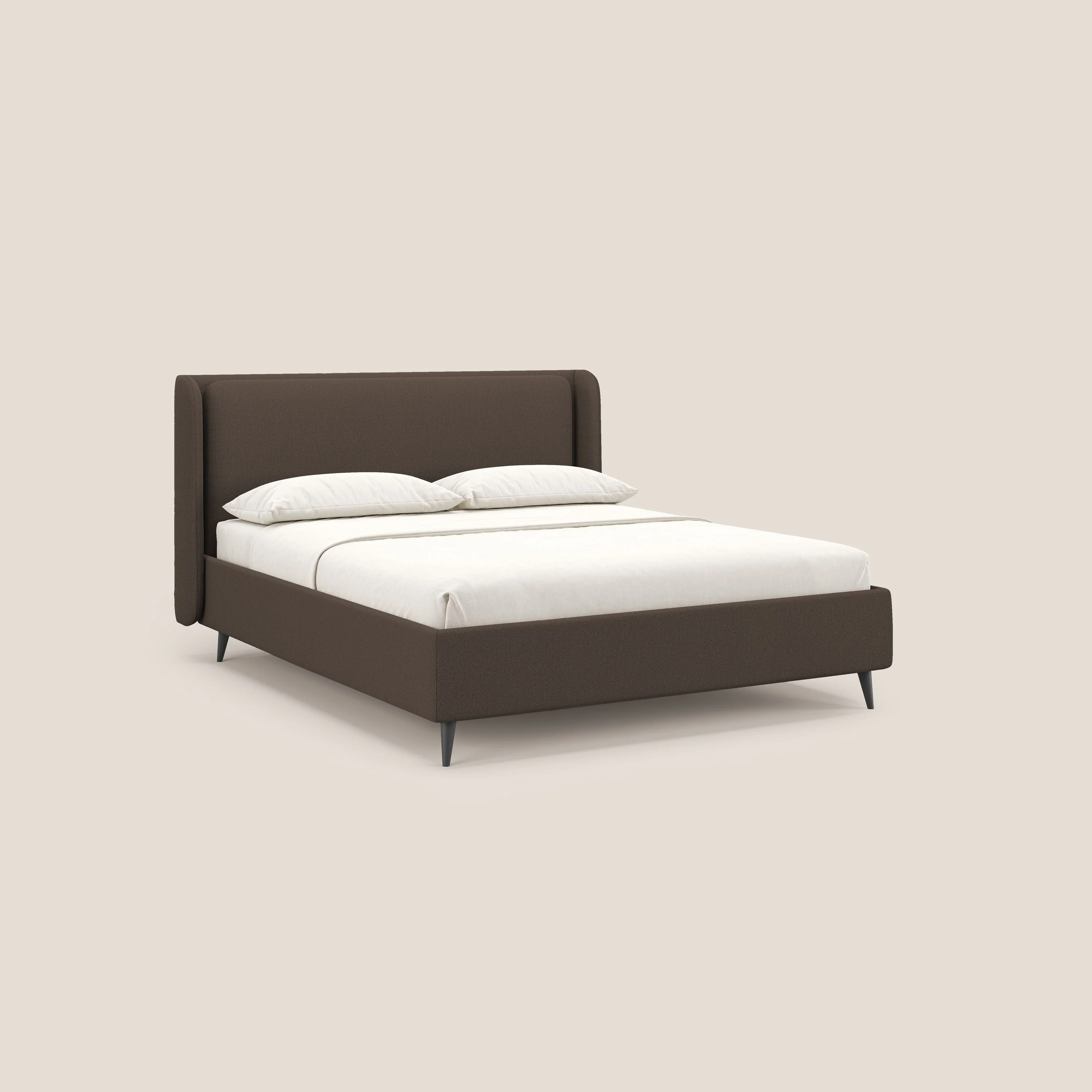 Nadine lit coffre de design et confort italien en tissu imperméable T19 marron