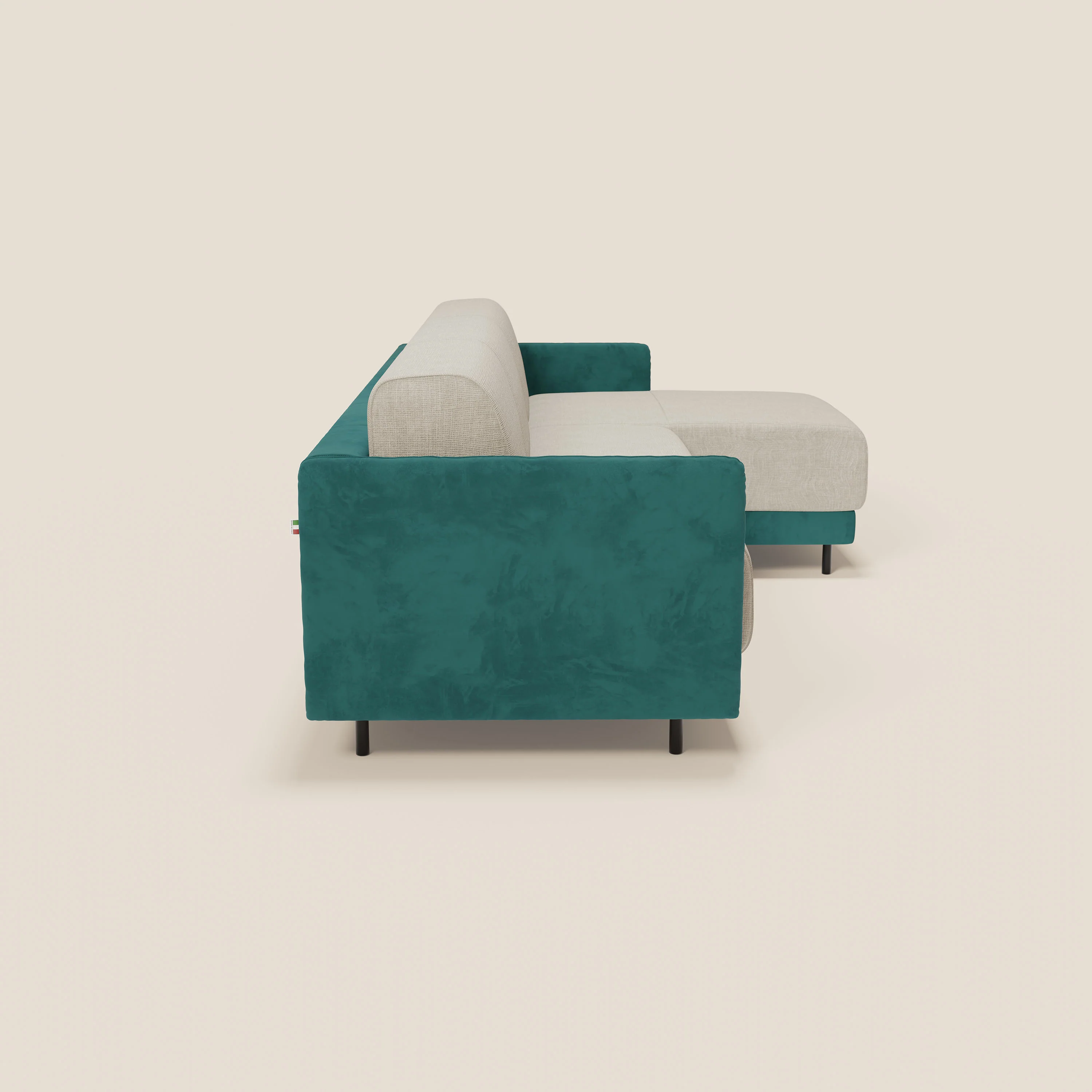 Narciso canapé d'angle convertible avec matelas H18 cm et chaise longue coffre en tissu bicouleur T11 et T06 bleu canard - crème - Image 6