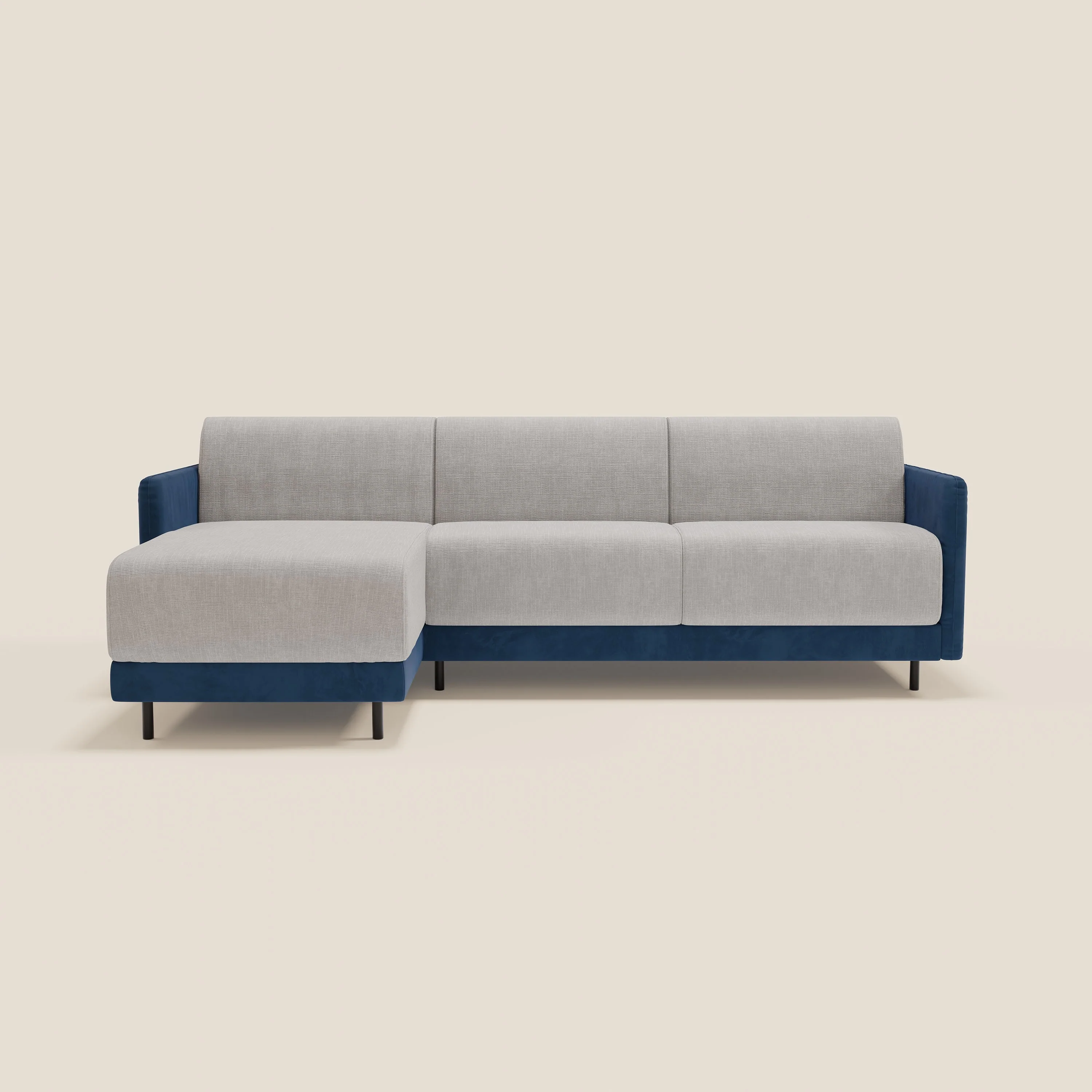 Narciso canapé d'angle convertible avec matelas H18 cm et chaise longue coffre en tissu bicouleur T11 et T06 bleu - gris clair - Image 11
