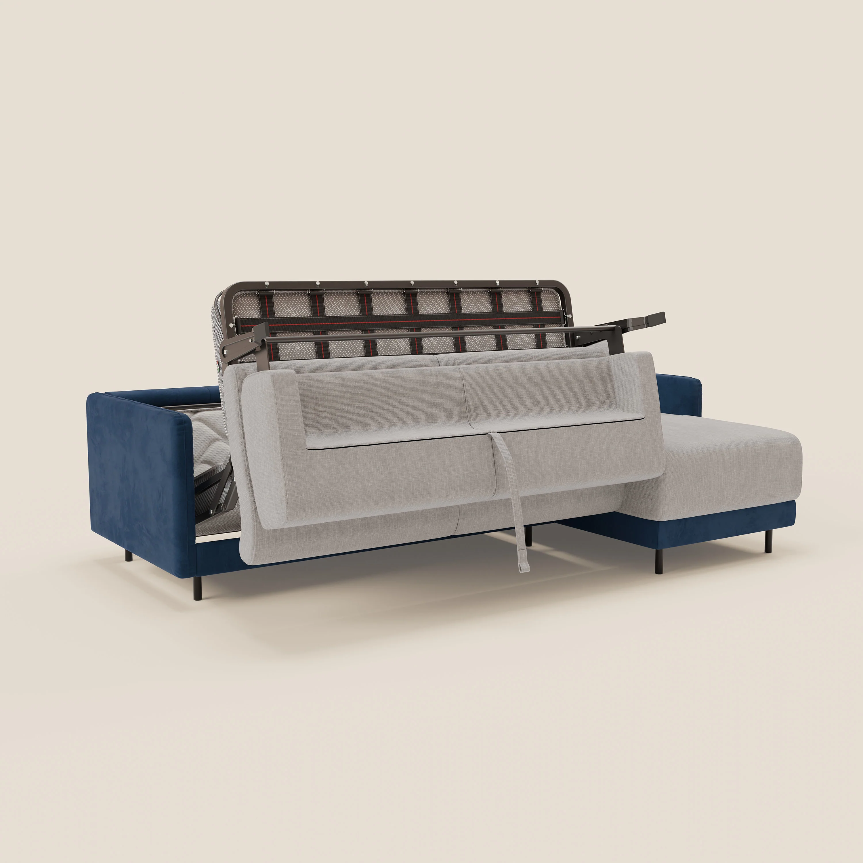 Narciso canapé d'angle convertible avec matelas H18 cm et chaise longue coffre en tissu bicouleur T11 et T06 bleu - gris clair - Image 9