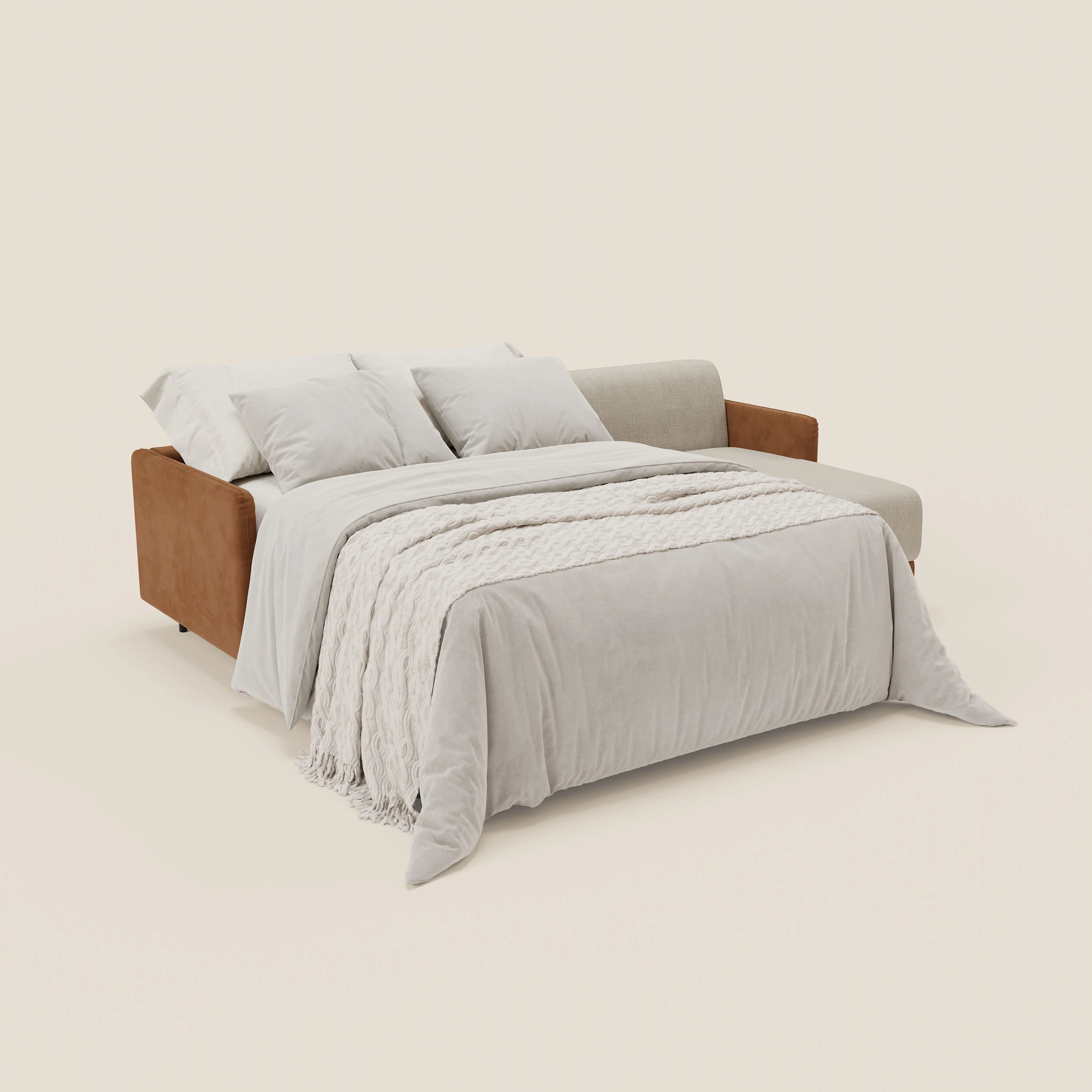 Narciso canapé d'angle convertible avec matelas H18 cm et chaise longue coffre en tissu bicouleur T11 et T06 cuir - crème - Image 2