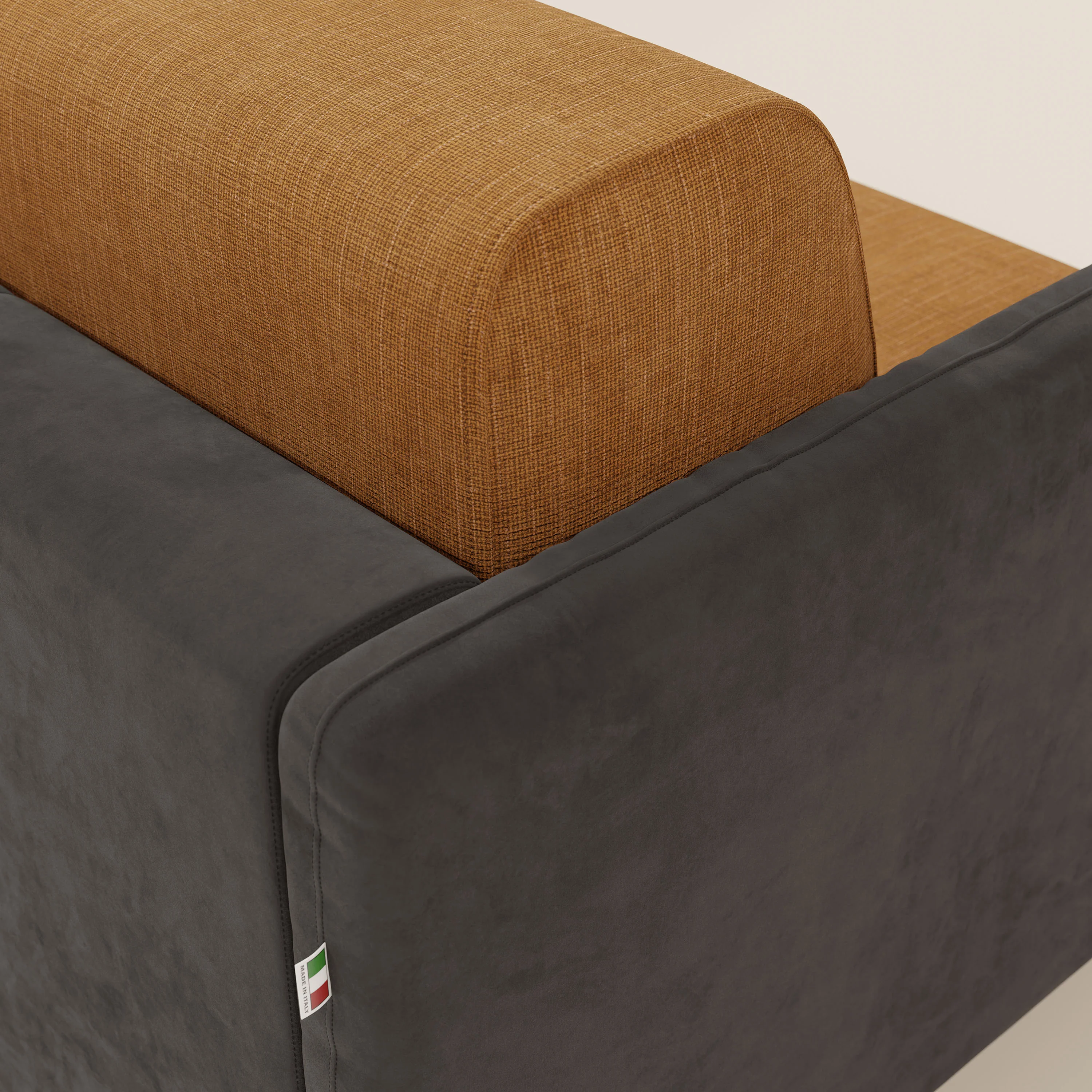 Narciso canapé d'angle convertible avec matelas H18 cm et chaise longue coffre en tissu bicouleur T11 et T06 noir - ocre - Image 5