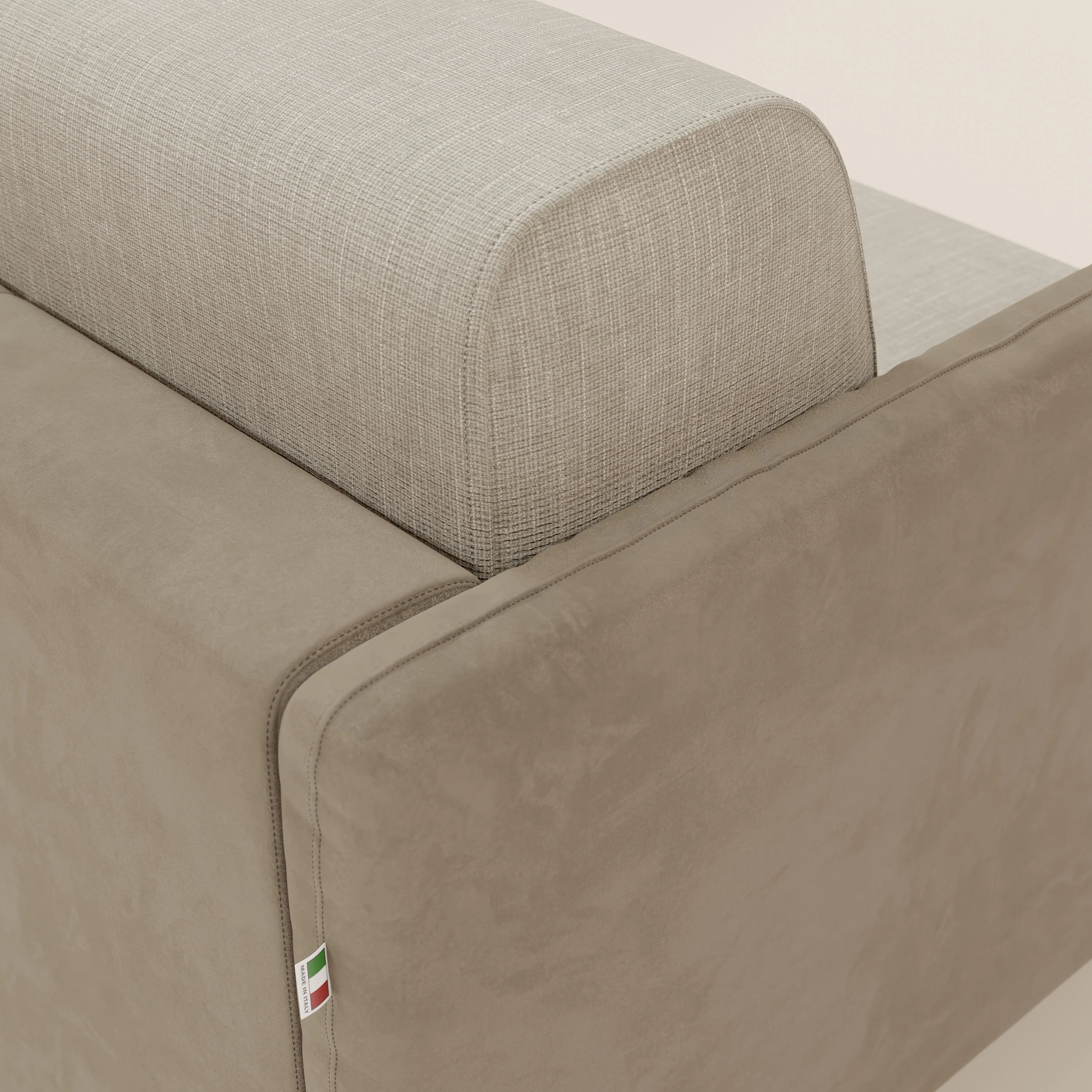 Narciso canapé d'angle convertible avec matelas H18 cm et chaise longue coffre en tissu bicouleur T11 et T06 taupe - crème - Image 8