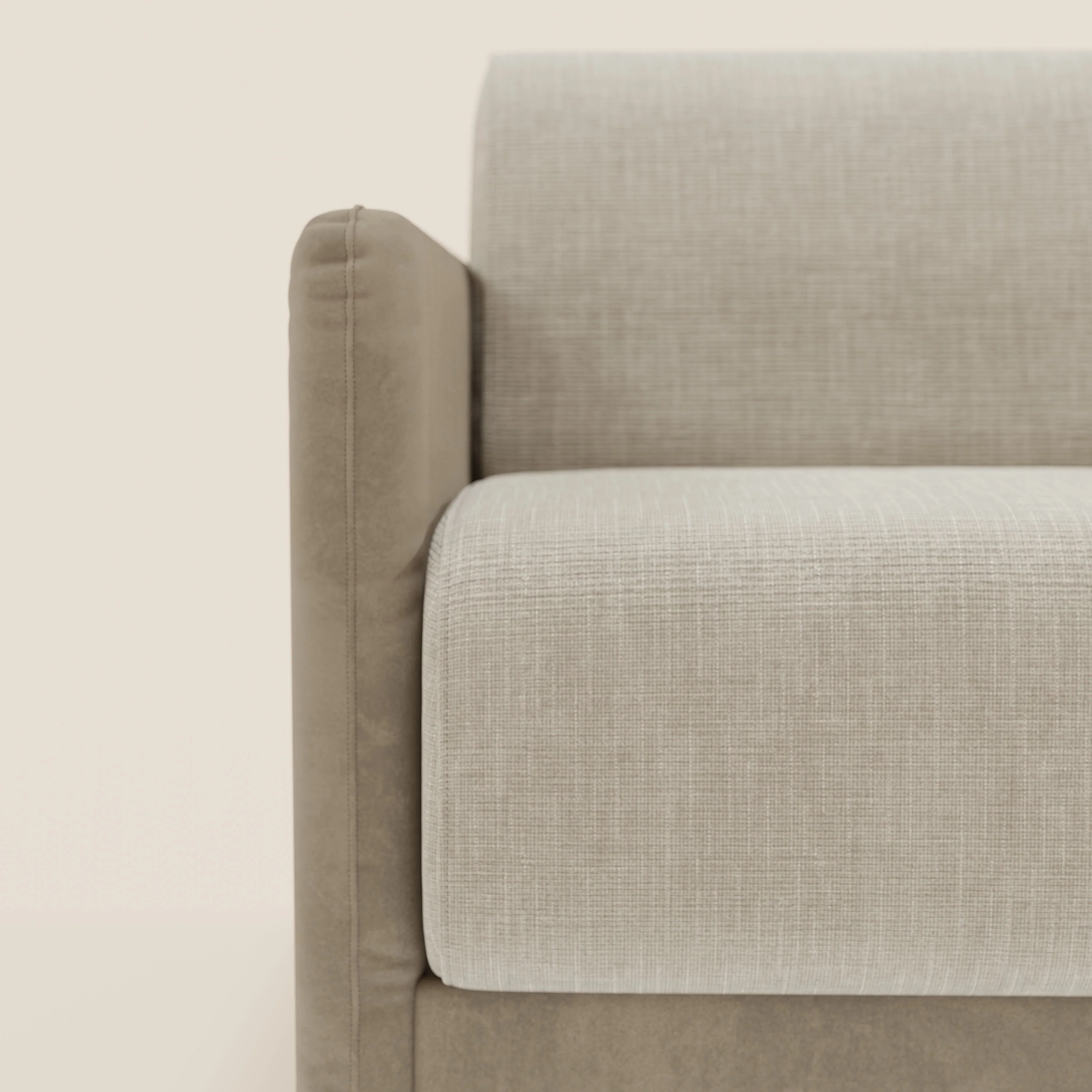 Narciso canapé d'angle convertible avec matelas H18 cm et chaise longue coffre en tissu bicouleur T11 et T06 taupe - crème - Image 9