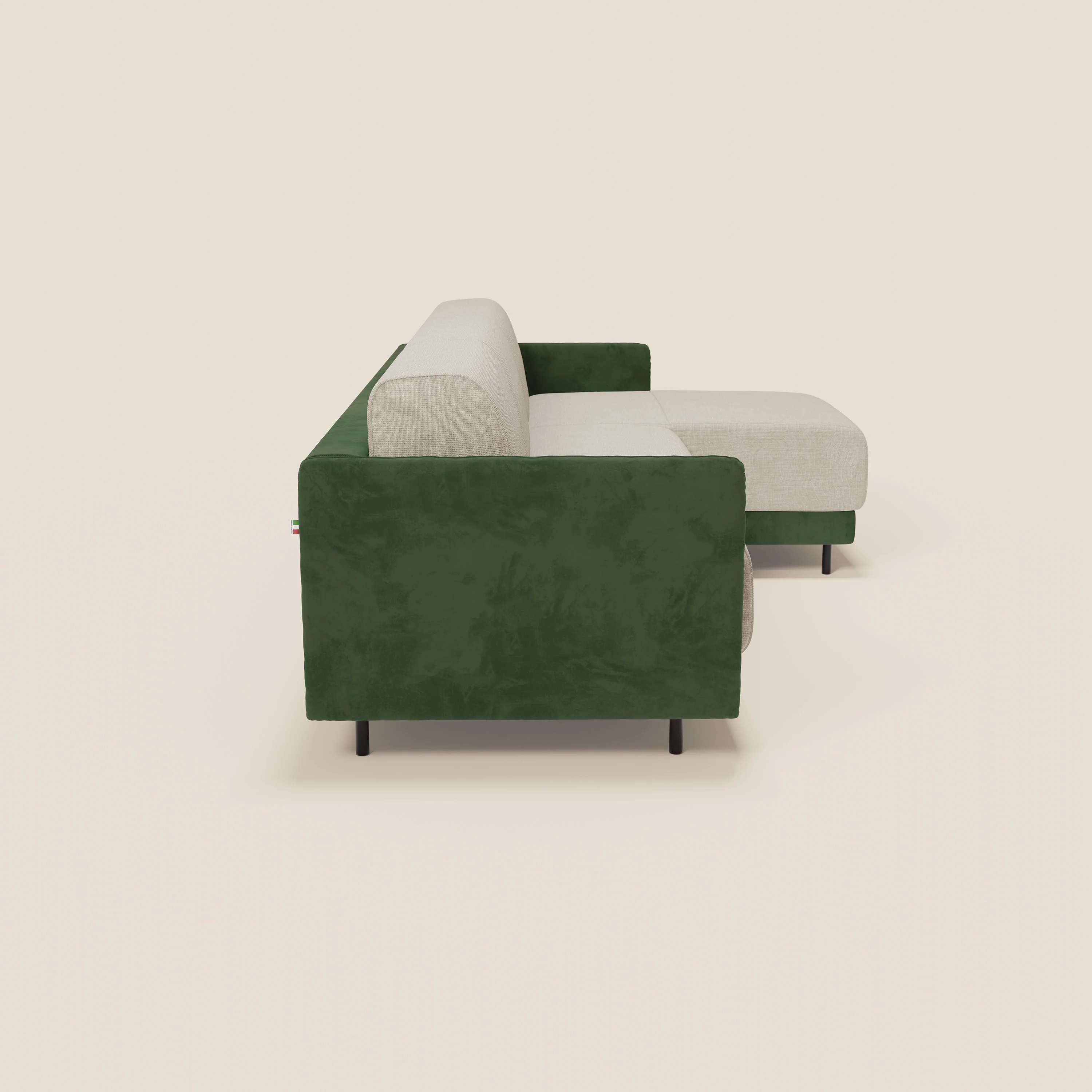 Narciso canapé d'angle convertible avec matelas H18 cm et chaise longue coffre en tissu bicouleur T11 et T06 vert - crème - Image 6